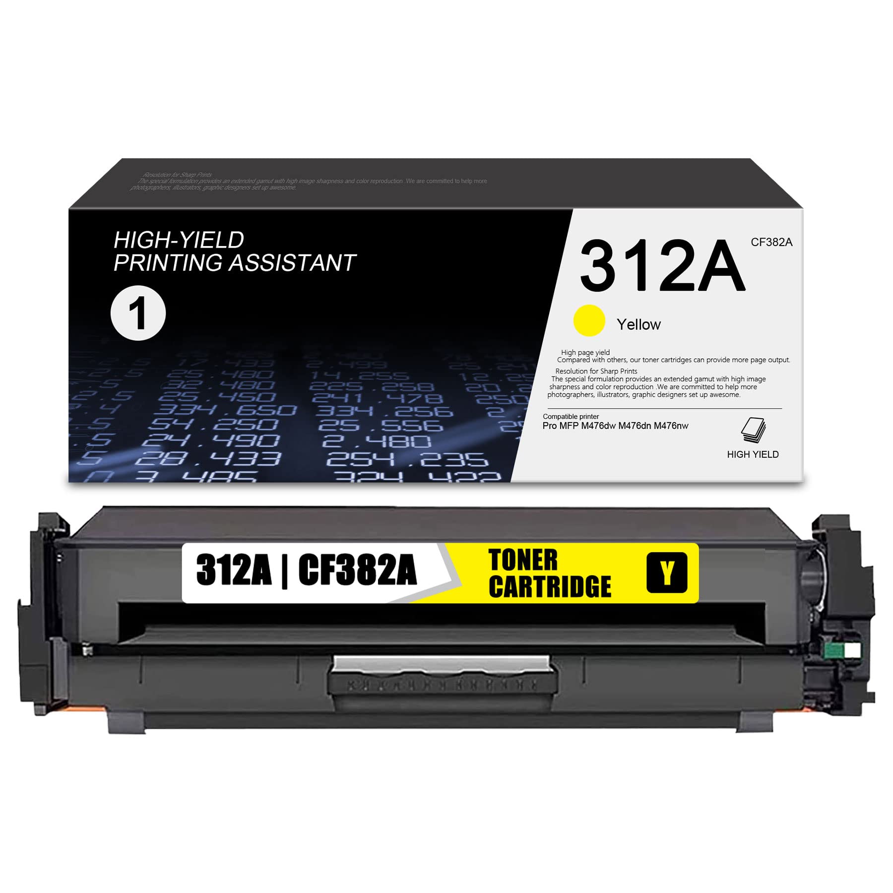 1-Pack Yellow 312A CF382A High Yield Toner Cartridge Replacement for HP Pro MFP M476dn M476nw M476dw Printer - Compatible with Office & Home Printing Needs