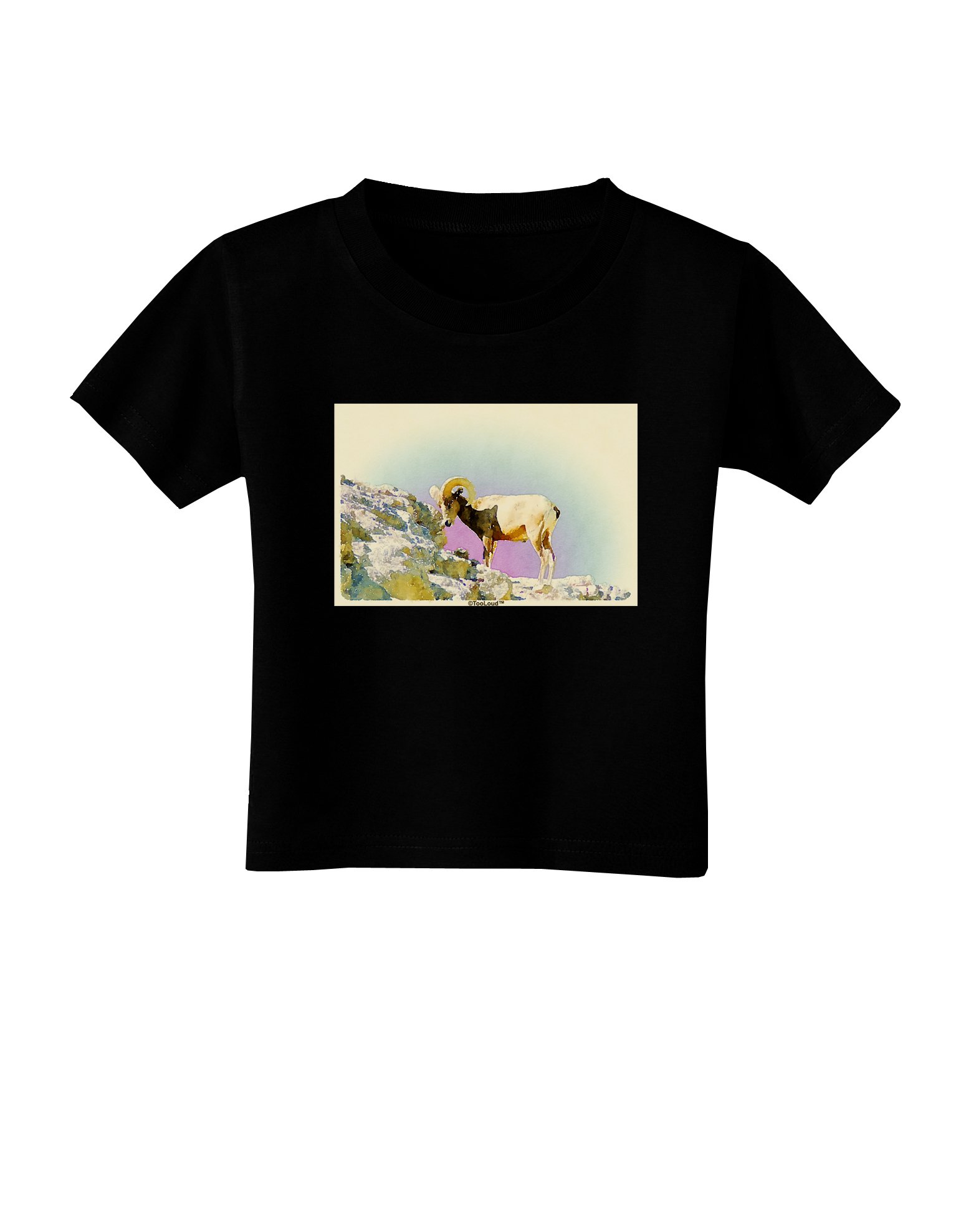 TOOLOUD Bighorn Ram Watercolor Print Toddler T-Shirt - Dark Blue Cotton Tee for Boys & Girls - Perfect for Outdoor Adventures, Playdates & Casual Wear