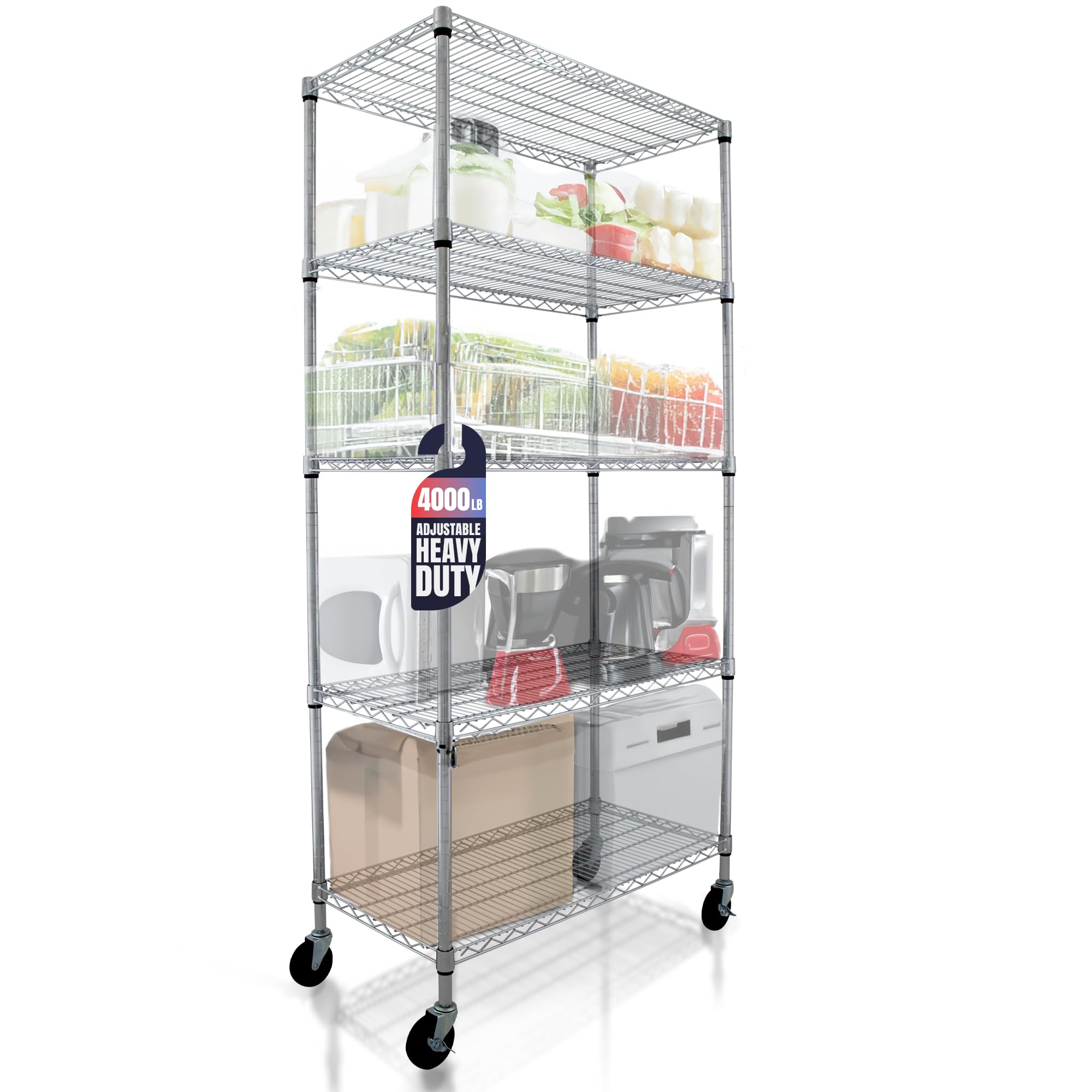 Heavy Duty 5-Tier Metal Shelving Unit with Wheels - 36