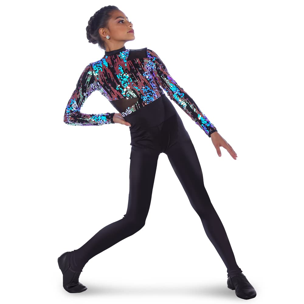 Iridescent Sequin Biketard Unitard - Women's & Girls' Dance Leotard for Ballet, Jazz, Gymnastics & Performance Costume