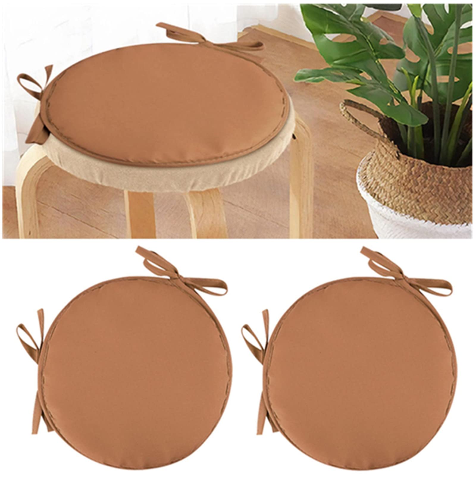 Pentaero 2-Pack Round Chair Cushions with Ties - Comfortable Dining Chair Seat Cushions for Bistro, Garden & Patio Furniture - Brown - Perfect for Outdoor Dining, Relaxing & Home Decor