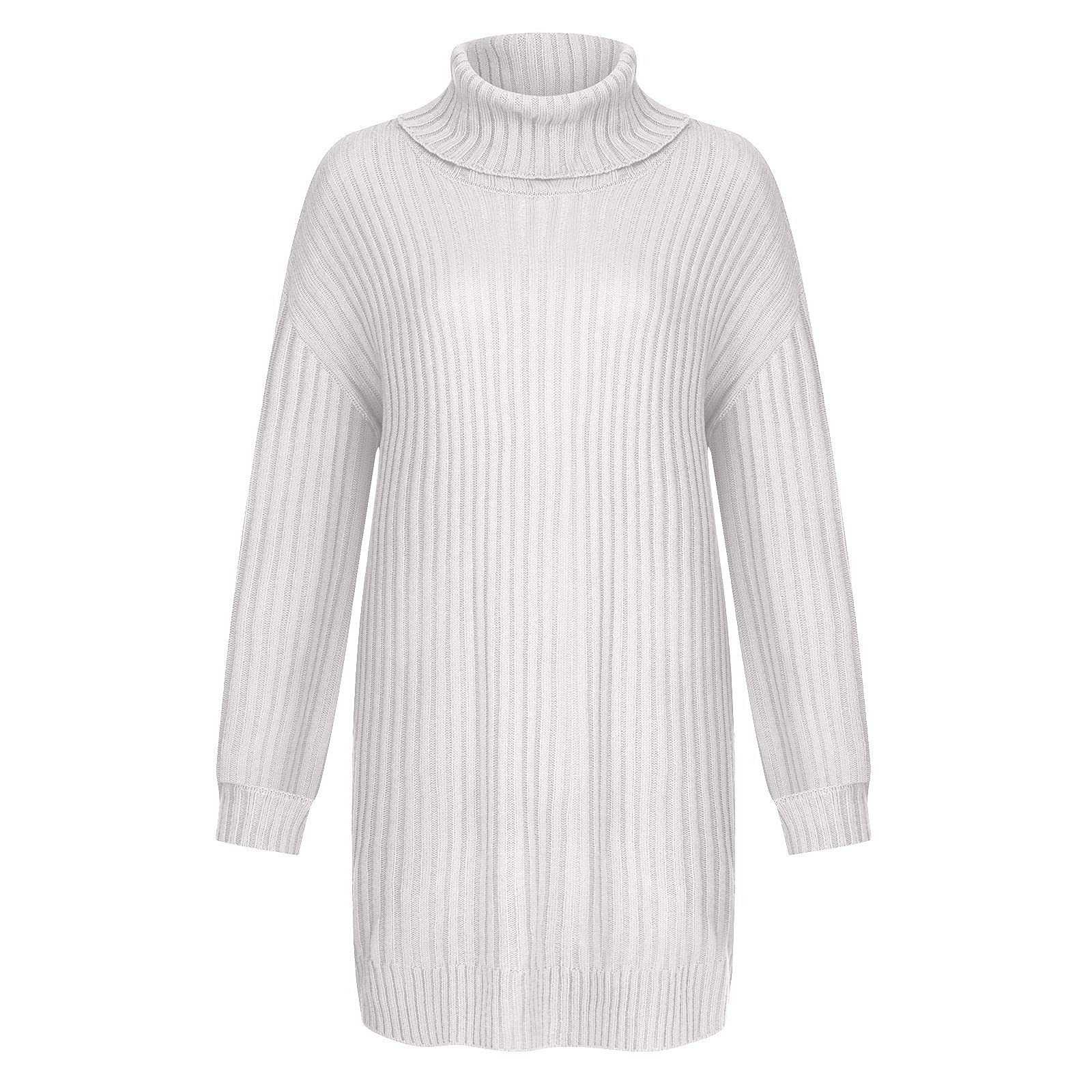 HUANKD Women's Long Sleeve Knit Sweater - Soft Loose Pullover Tops, Mid-Length Pure Color Knitted Shirt for Casual Wear, Office, Dating & Fall Layering