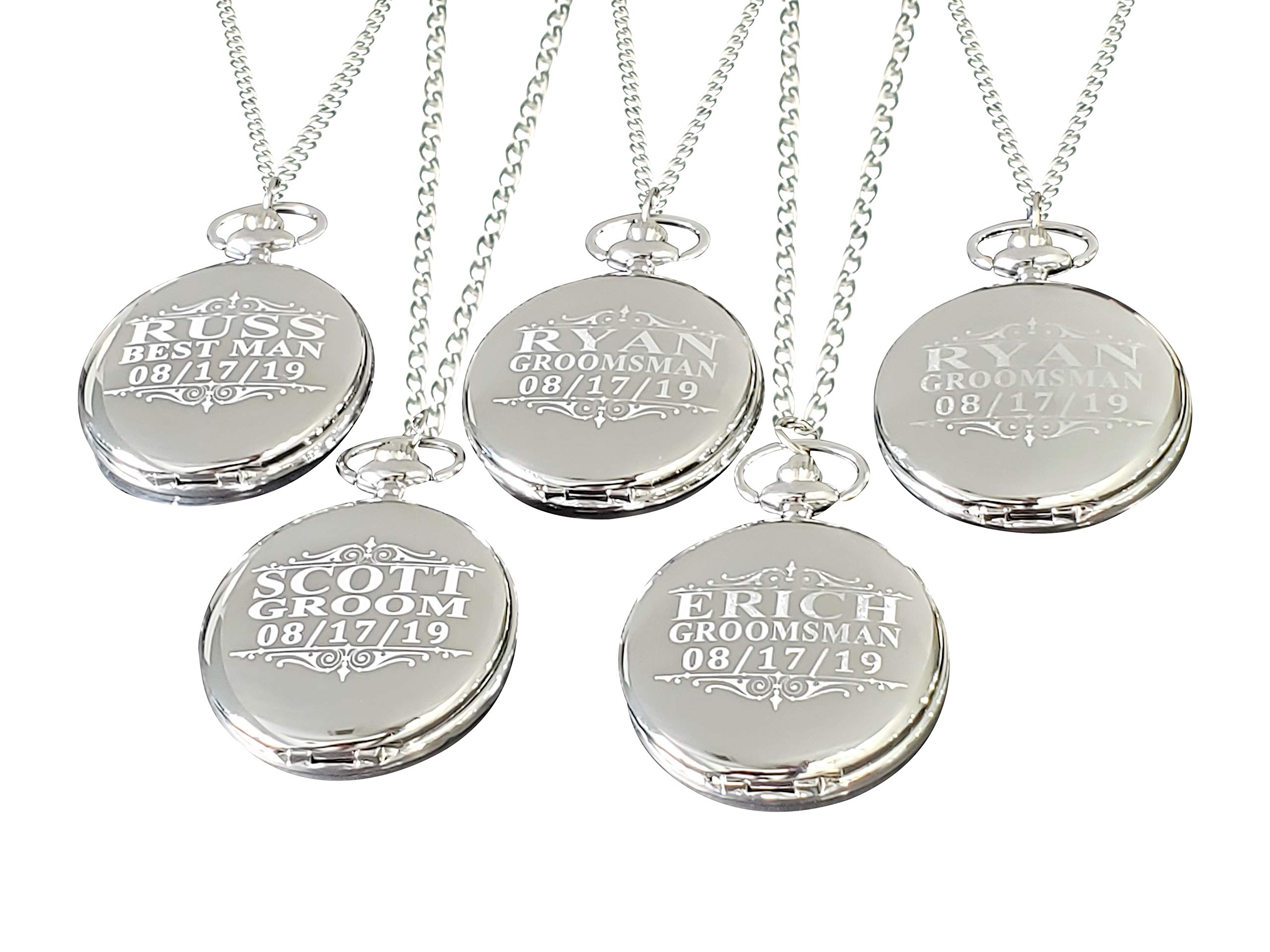 Personalized Pocket Watch Set for Groomsmen - 5 Unique Engraved Gifts with Chain & Box (4 Colors) - Perfect for Weddings, Anniversaries & Special Occasions