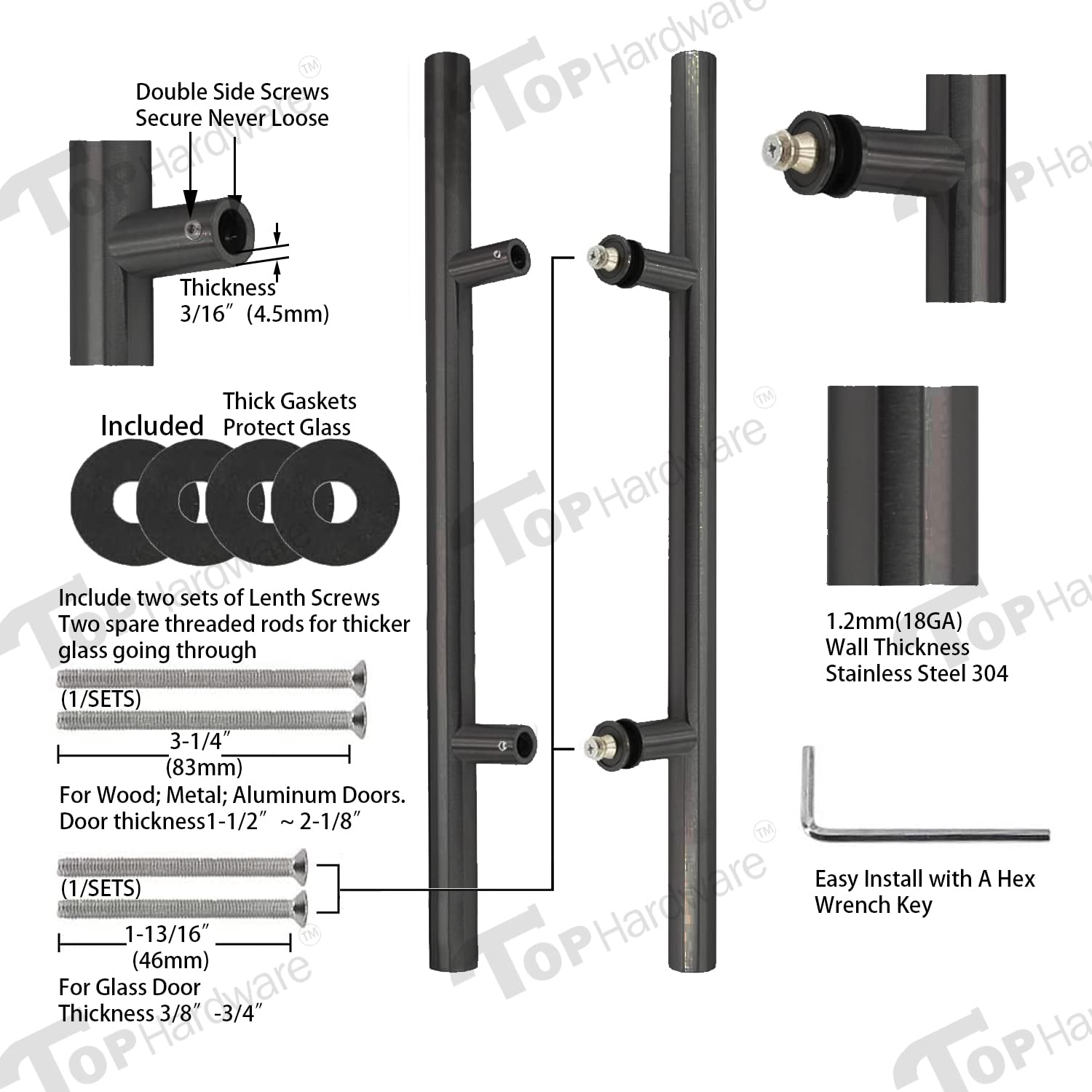 304 Stainless Steel Ladder Style Back-to-Back Glass Door Handle - Matte Black 24 Inch - Heavy Duty Barn Door Pull for Sliding Doors & Cabinet Hardware - Perfect for Modern Kitchens, Bathrooms & Office Spaces