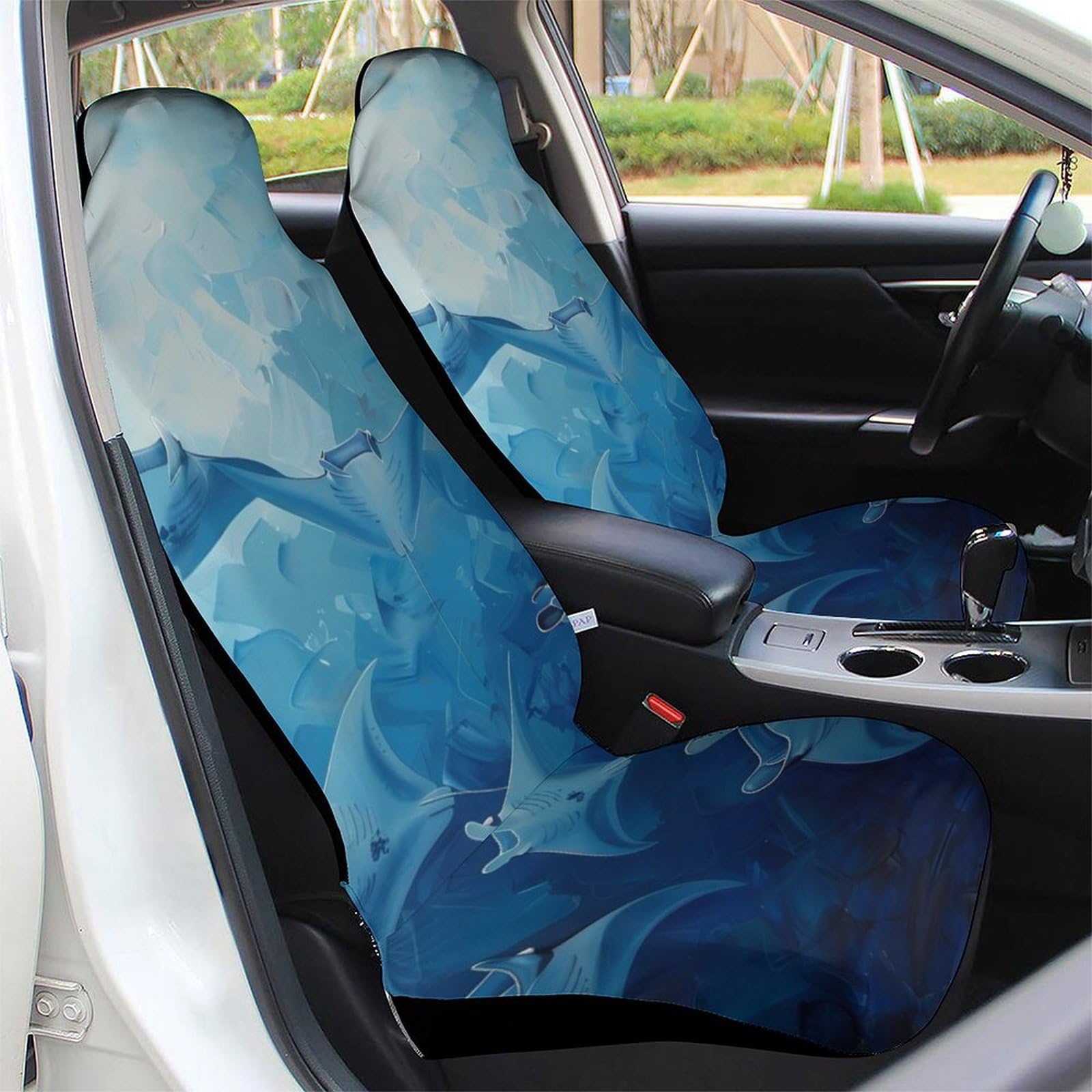 Universal Car Seat Covers for Cars & Trucks - 2PCS Premium Front Seat Protectors with Indonesia Manta Ray Design | Durable Interior Accessories for Daily Commute & Road Trips