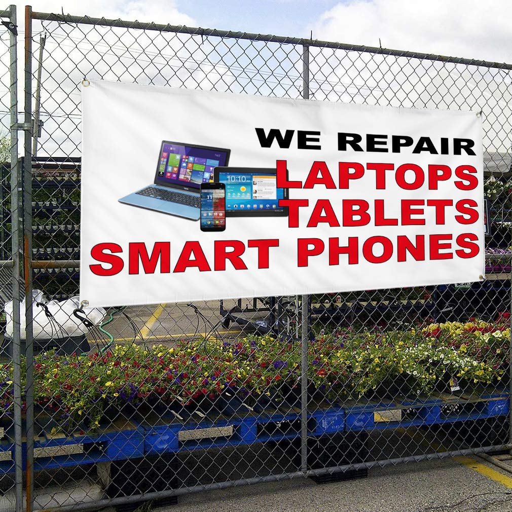 Durable Vinyl Banner 24x36 Inches - Weatherproof, Outdoor & Industrial Use with 4 Grommets (Black/Red) | Perfect for Retail, Yard Signs & Tech Repair Shops (Laptops, Tablets, Smartphones)