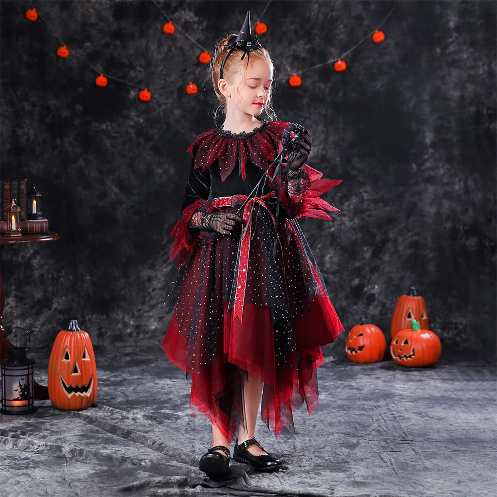 Baby Girls Halloween Witch Vampire Princess Costume Dress for Kids - Cute Toddler Halloween Outfit for Trick or Treating, Dress Up & Photo Shoots