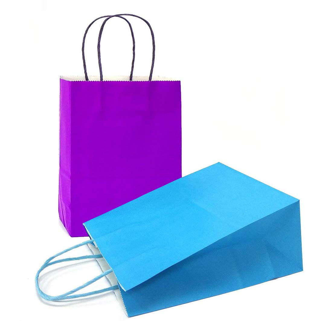 AZOWA 25-Pack Blue & Purple Kraft Paper Gift Bags with Handles - 7.5x3.9x9.8 Inch Eco-Friendly Party Favor Bags for Birthdays, Weddings & Baby Showers