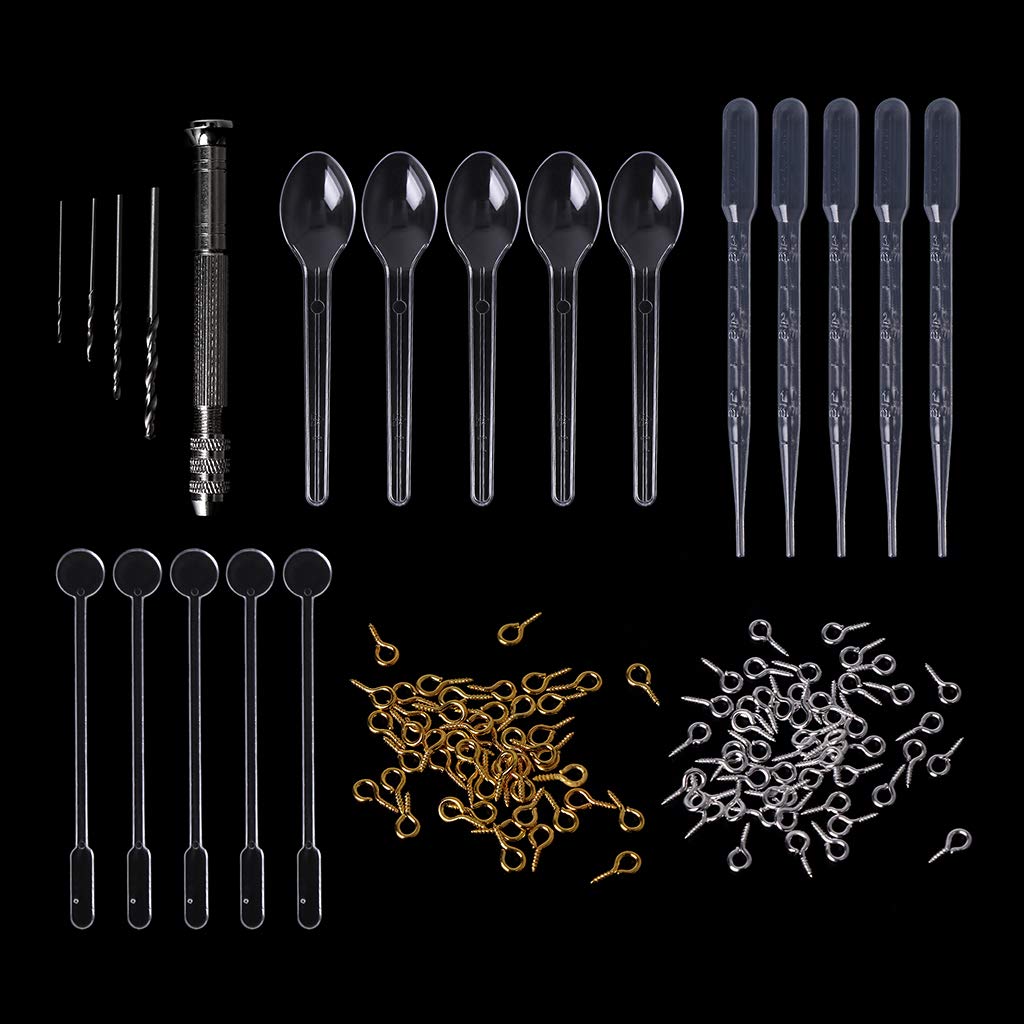 Epoxy Resin Kit for DIY Jewelry Making - 1 Set with Drill Pins, Silver & Gold Necklace Pendants, Dropper, Mixing Spoon & Casting Tools - Perfect for Handmade Jewelry, Resin Art & Craft Projects