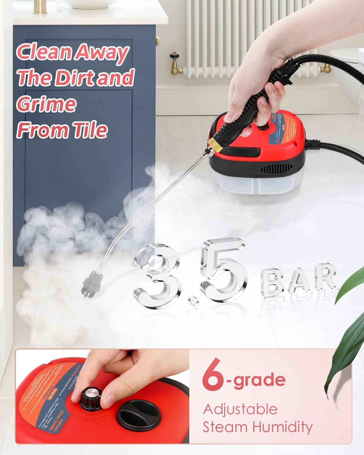 Portable Handheld Steam Cleaner - High Pressure Steamer for Tile Grout, Cars & Home Use | Mini Power Cleaner with High Heat | Perfect for Kitchen, Bathroom & Auto Detailing