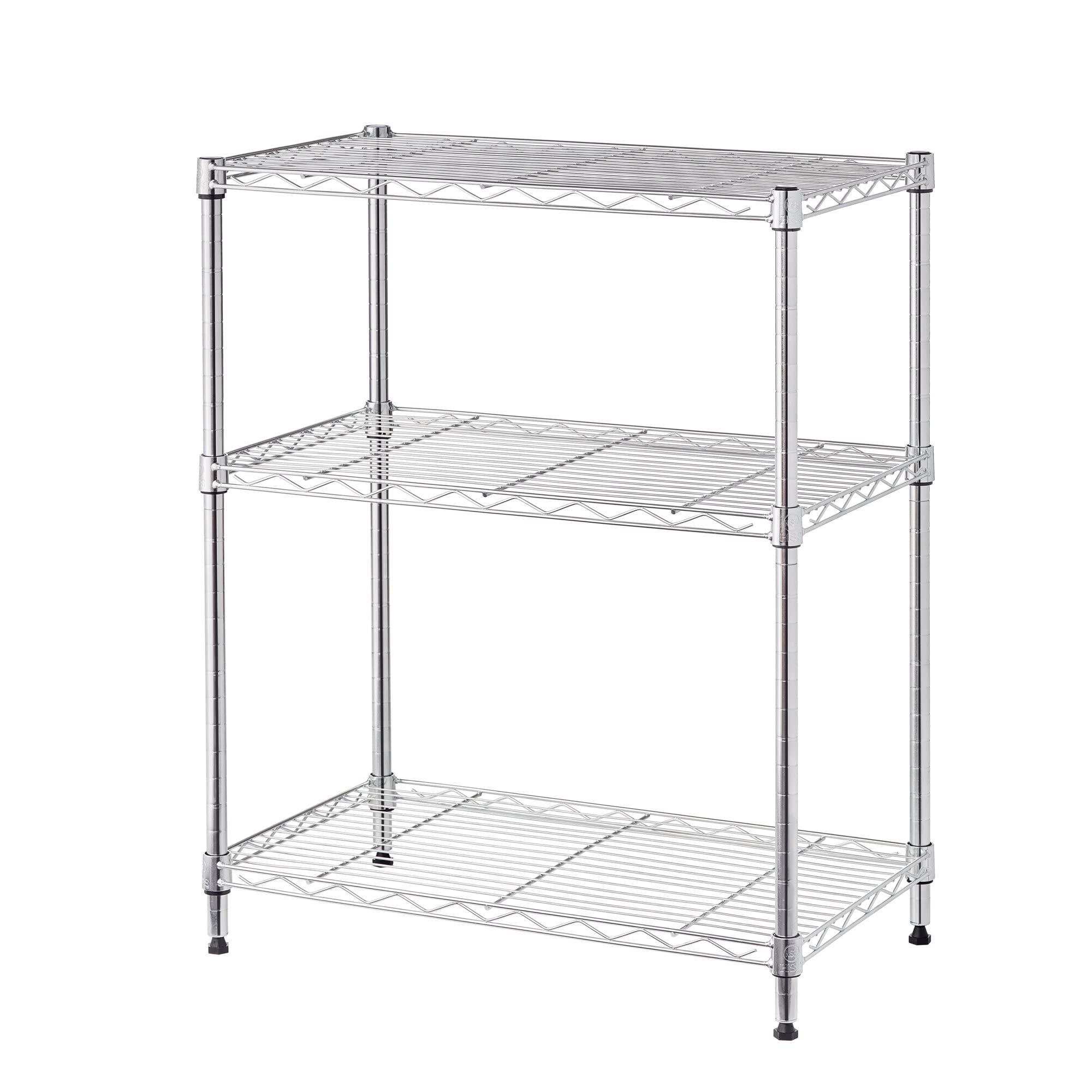 3-Tier Stackable Wire Rack Shelf - Adjustable Height Metal Storage Shelves for Garage, Kitchen, Pantry & Utility Room - Heavy Duty 750 lb Capacity Organizer (Silver) - Perfect for Storing Tools, Supplies & Household Items