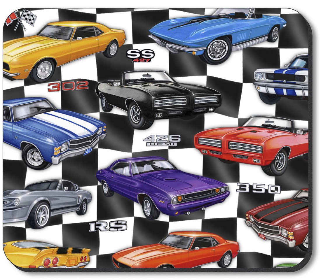 Vintage 60's Hot Rods Art Plate Mouse Pad - Dan Morris Design - Non-Slip Gaming & Office Desk Accessory for Computer Lovers & Car Enthusiasts