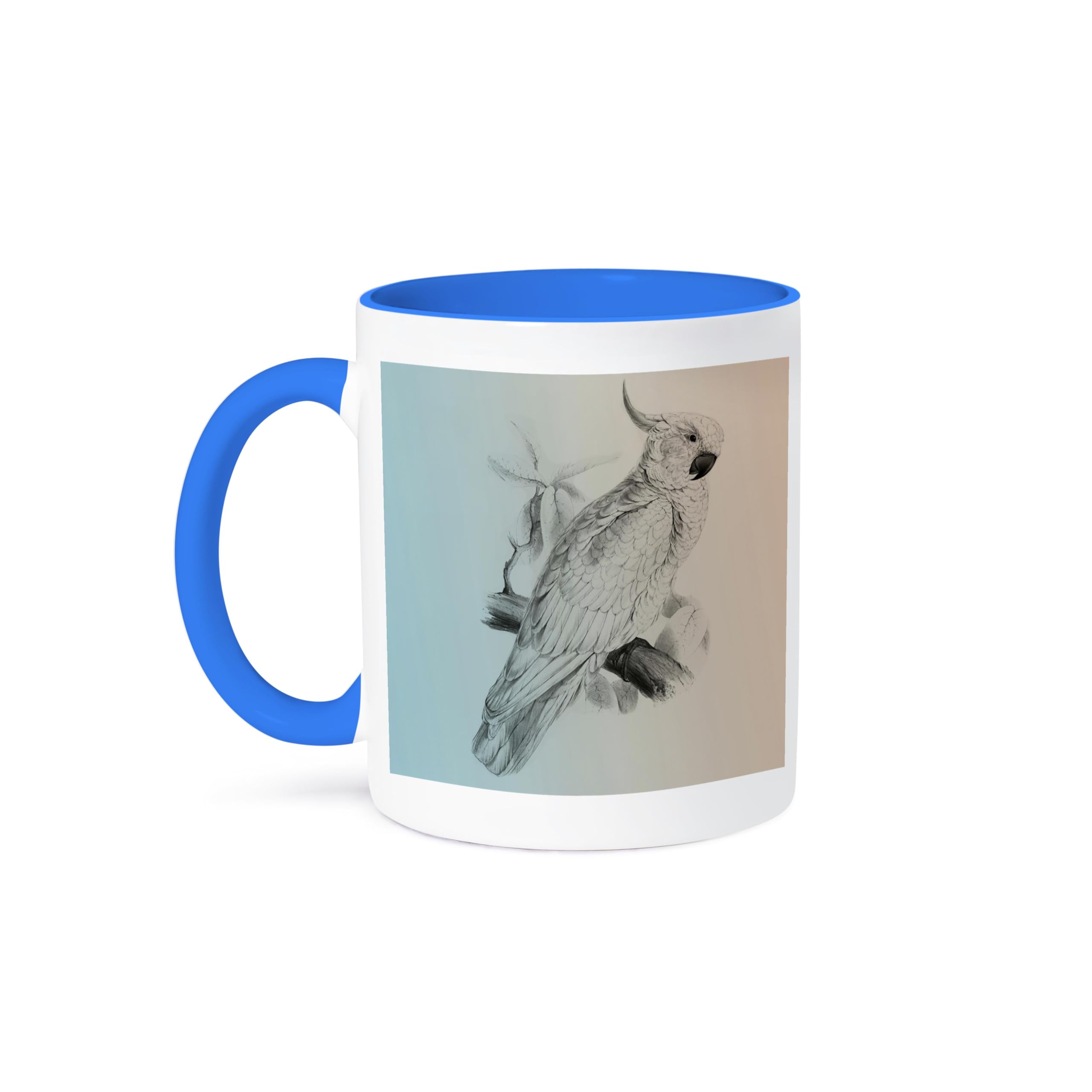 3D Vintage Cockatiel Bird Ceramic Coffee Mug - Blue & White Design - Perfect for Tea, Coffee, or Hot Chocolate at Home or Office