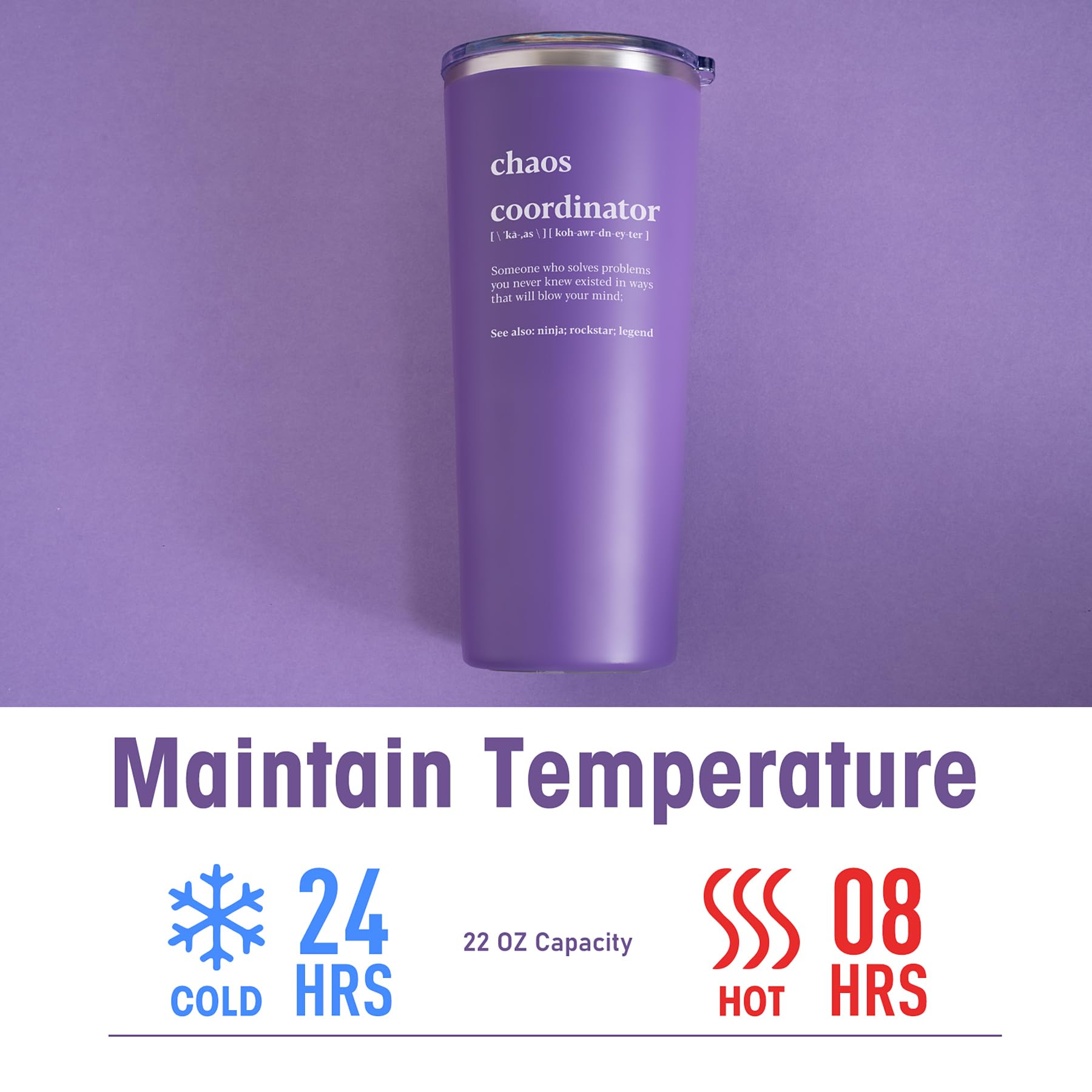 22oz Stainless Steel Insulated Tumbler - Perfect Coworker Gift for Women, Birthday Present, Chaos Coordinator & Teacher Appreciation Gift - Keeps Drinks Hot/Cold for Office, Commute & Outdoor Activities