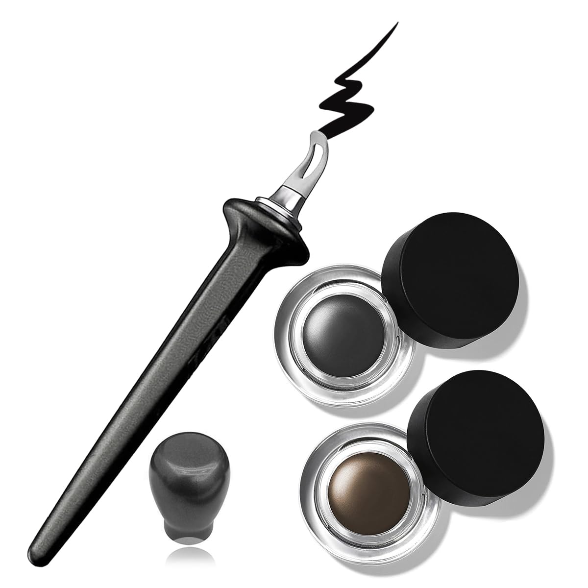 Waterproof Gel Eyeliner Kit with Silicone Applicator - Smudge Proof Black Cream Eyeliner for Easy No-Skip Application | Perfect for Daily Makeup, Party Looks & Professional Makeup Artists