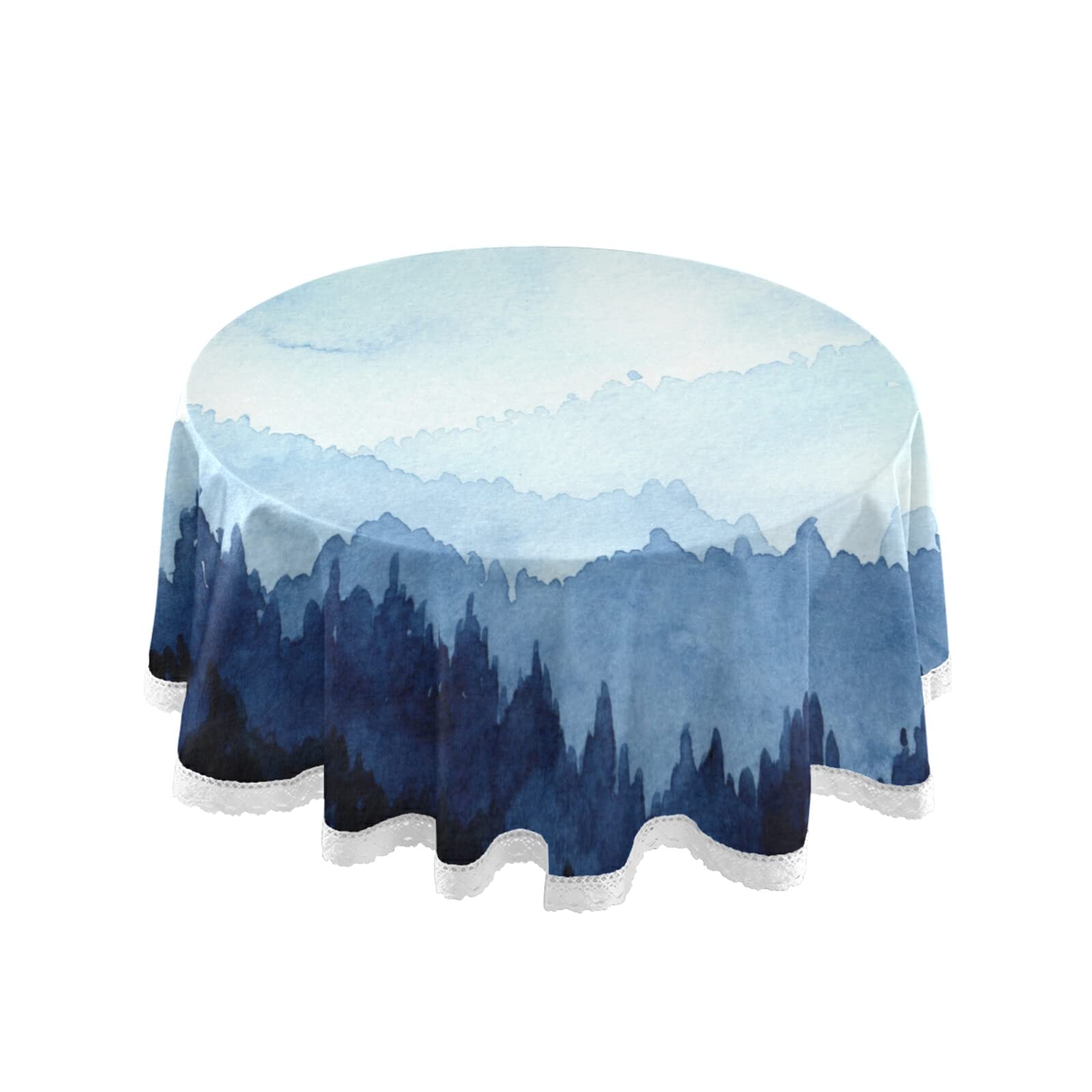 Xigua 60 Inch Round Heat-Resistant Tablecloth - Winter Forest & Mountain Design with Lace Trim for Dining, Kitchen, Living Room Decor | Perfect for Holiday Dinners, Family Gatherings & Cozy Home Decor