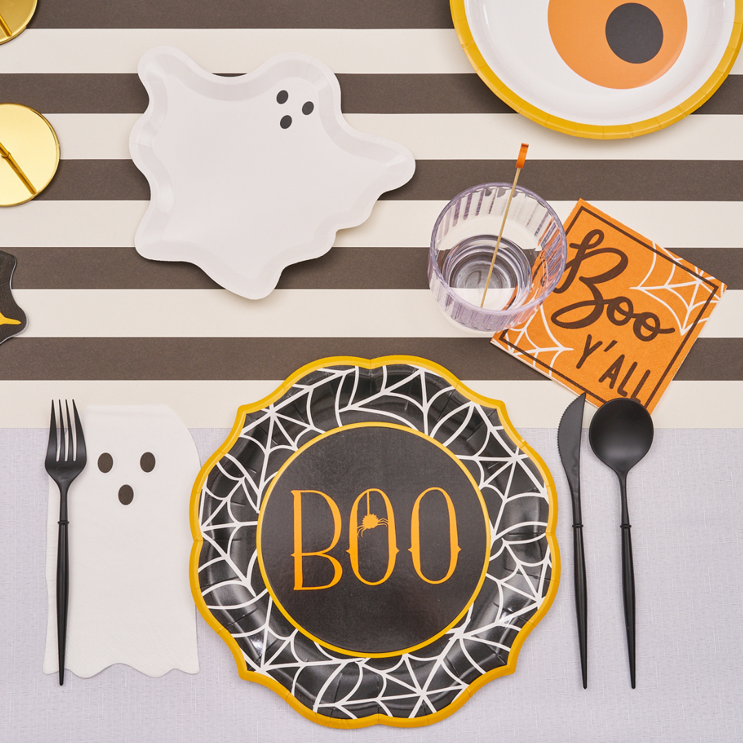 Halloween Boo Treats Table Setting Kit - Spooky Ghost Decorations for Halloween Party, Dinner Table, and Home Decor - Perfect for Trick or Treat, Themed Events, and Festive Gatherings