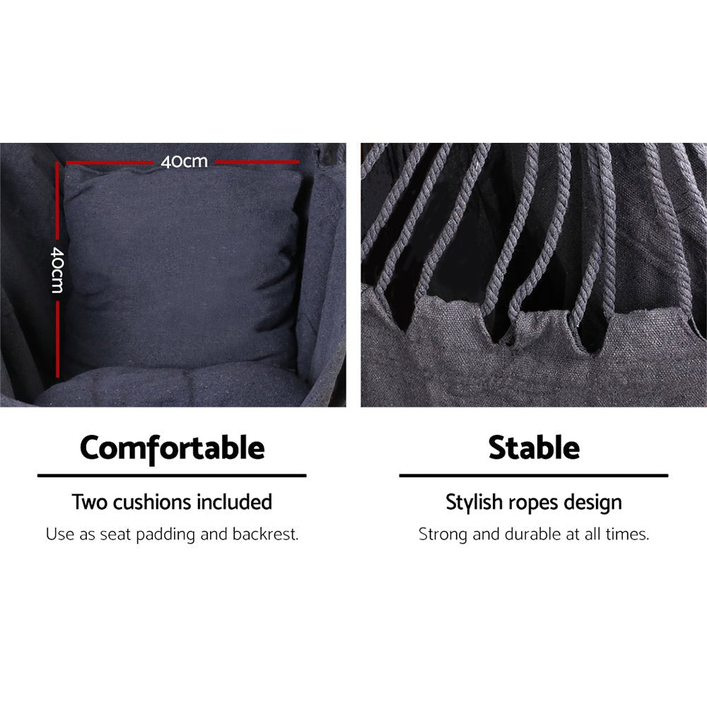Outdoor Hammock Chair with Cushion - Grey Hanging Hammock for Camping, Backyard & Relaxation - Perfect for Patio, Garden & Indoor Use