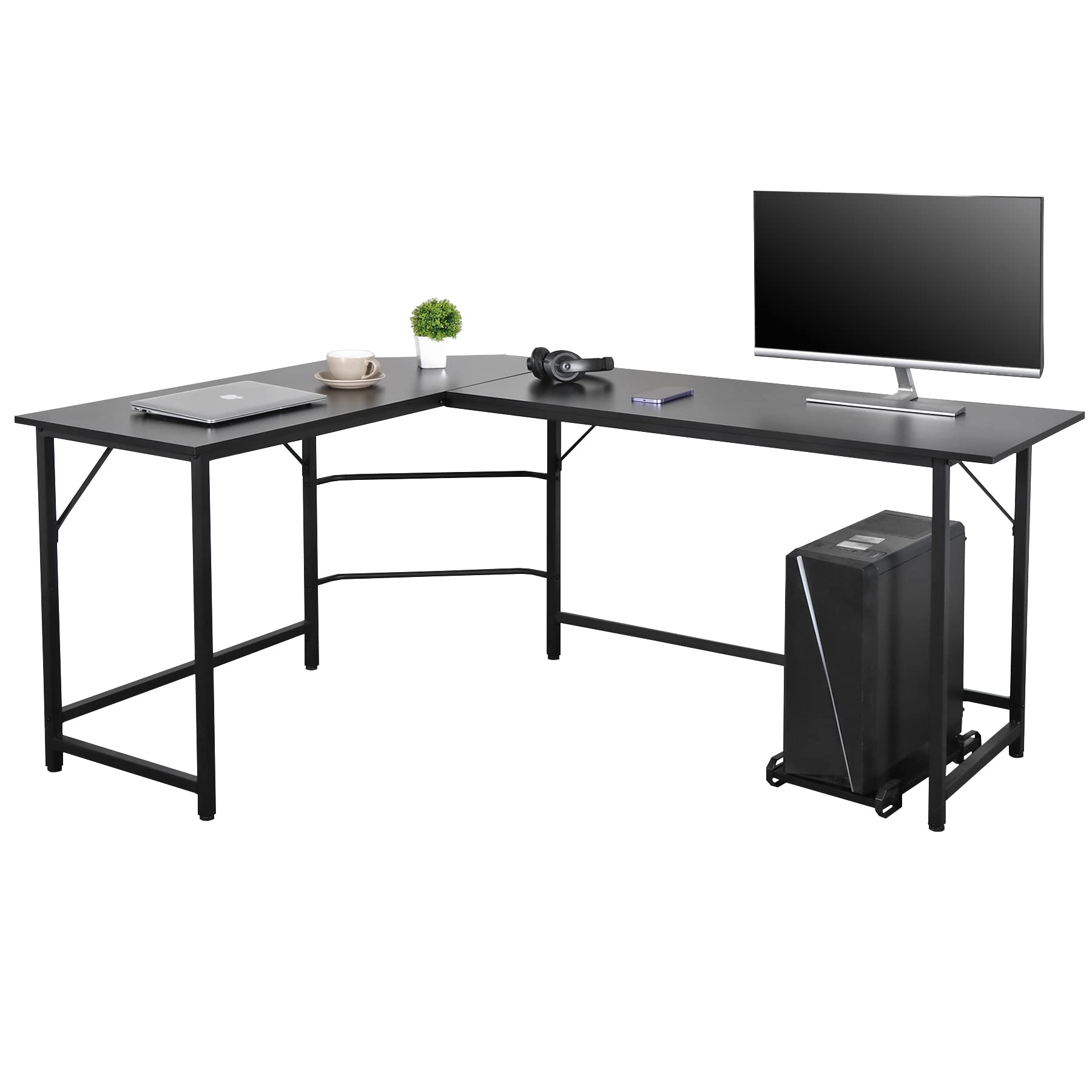 L-Shaped Gaming Desk with CPU Stand - Home Office Workstation for Gamers & Professionals