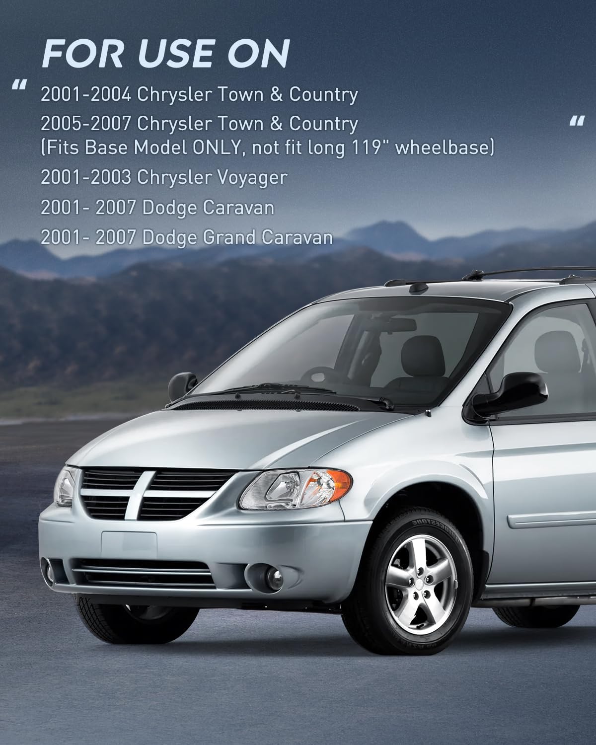 2001-2007 Chrysler Town & Country & Dodge Grand Caravan Headlight Assembly - Chrome Housing with Amber Reflector - Replacement for 2001-2007 Voyager Models - Perfect for Night Driving and Enhanced Visibility