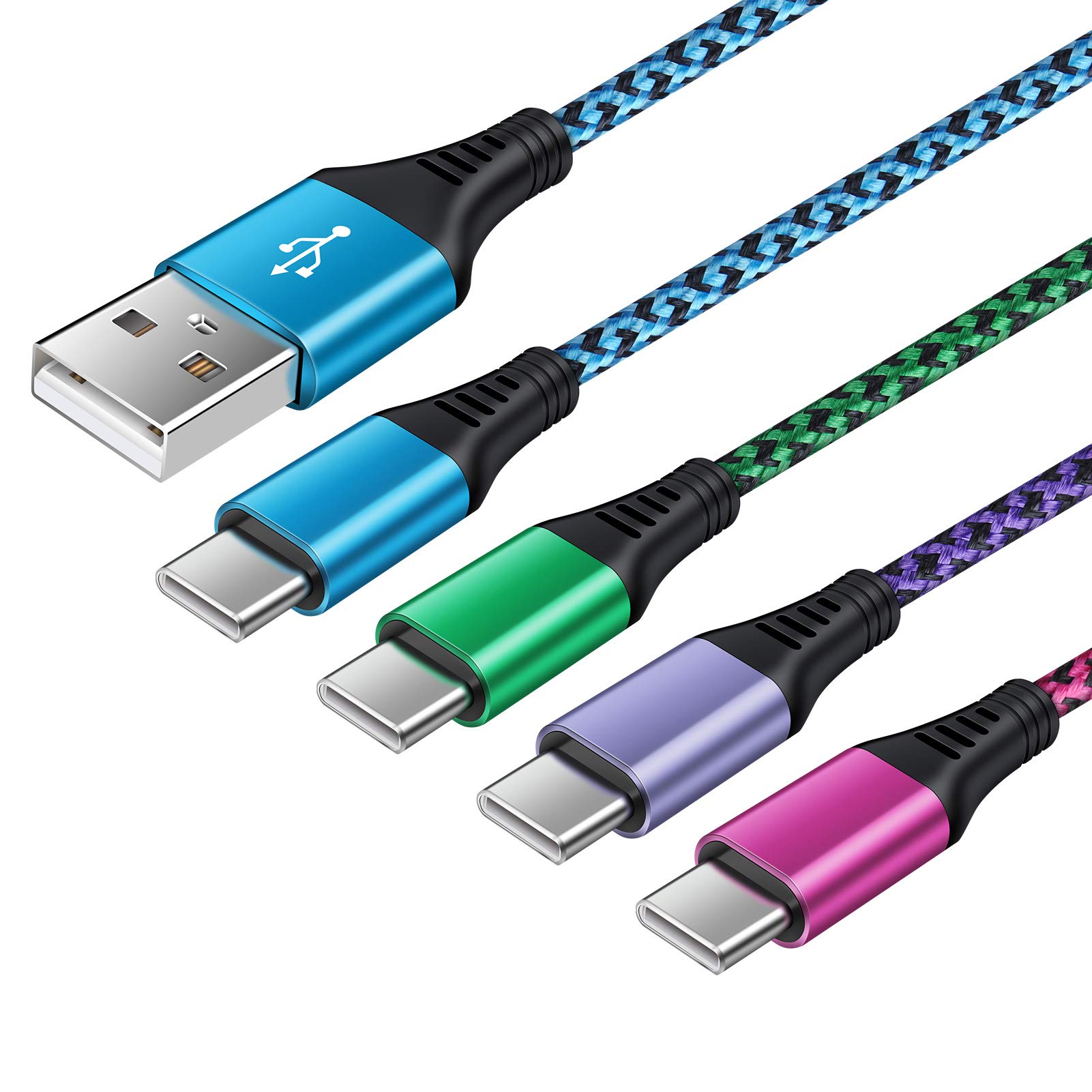 4-Pack USB A to USB C Fast Charging Cable 6ft, 3A Nylon Braided Android Phone Charger Cord for Samsung Galaxy S24/S23/S22/S21/S20/A54/A15/A14, iPhone 16/15, Google Pixel 9/8/7/6 Pro/8a - Durable Charging Solution for Home, Office & Travel