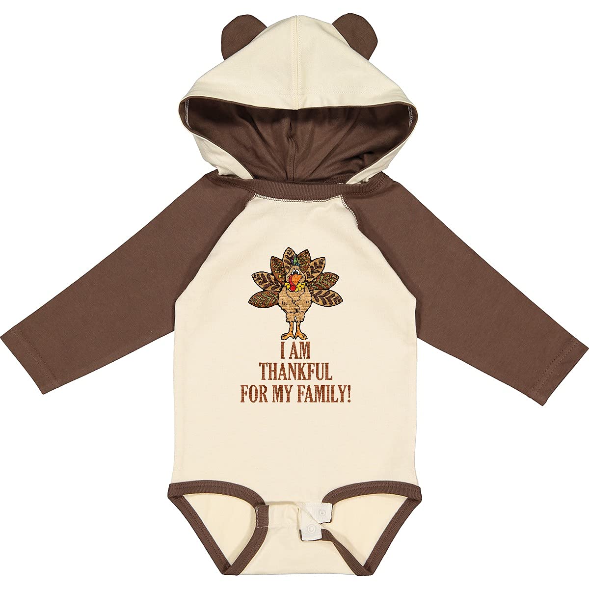 I AM THANKFUL FOR MY FAMILY Turkey Thanksgiving Long Sleeve Baby Bodysuit - Cute Holiday Outfit for Infants & Toddlers - Perfect for Family Gatherings, Photo Shoots & Thanksgiving Celebrations