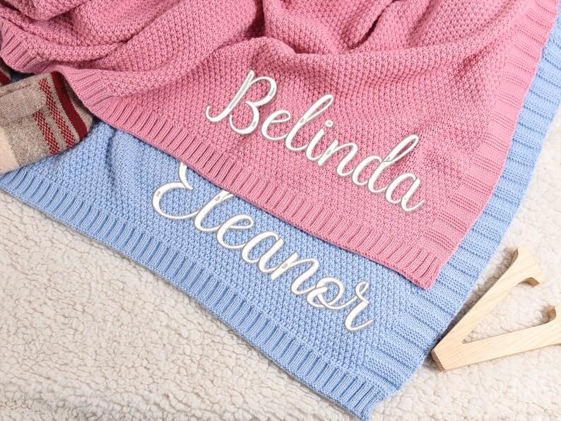Personalized Baby Blanket with Name - Custom Embroidered Knit Blanket for Newborns | Perfect Baby Shower Gift, Nursery & Stroller Blanket | Soft & Cozy Gift for Boys & Girls | Ideal for Birthdays, Christenings & Daily Use