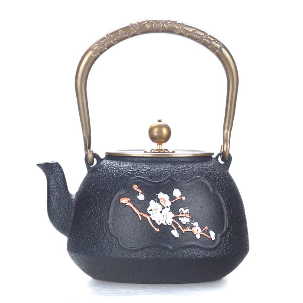 Premium Cast Iron Teapot with Plum Blossom Design - 1300ml Japanese Tetsubin Tea Kettle for Electric & Ceramic Stoves - Black Traditional Iron Teapot for Home, Office, Tea Ceremony & Gift Giving