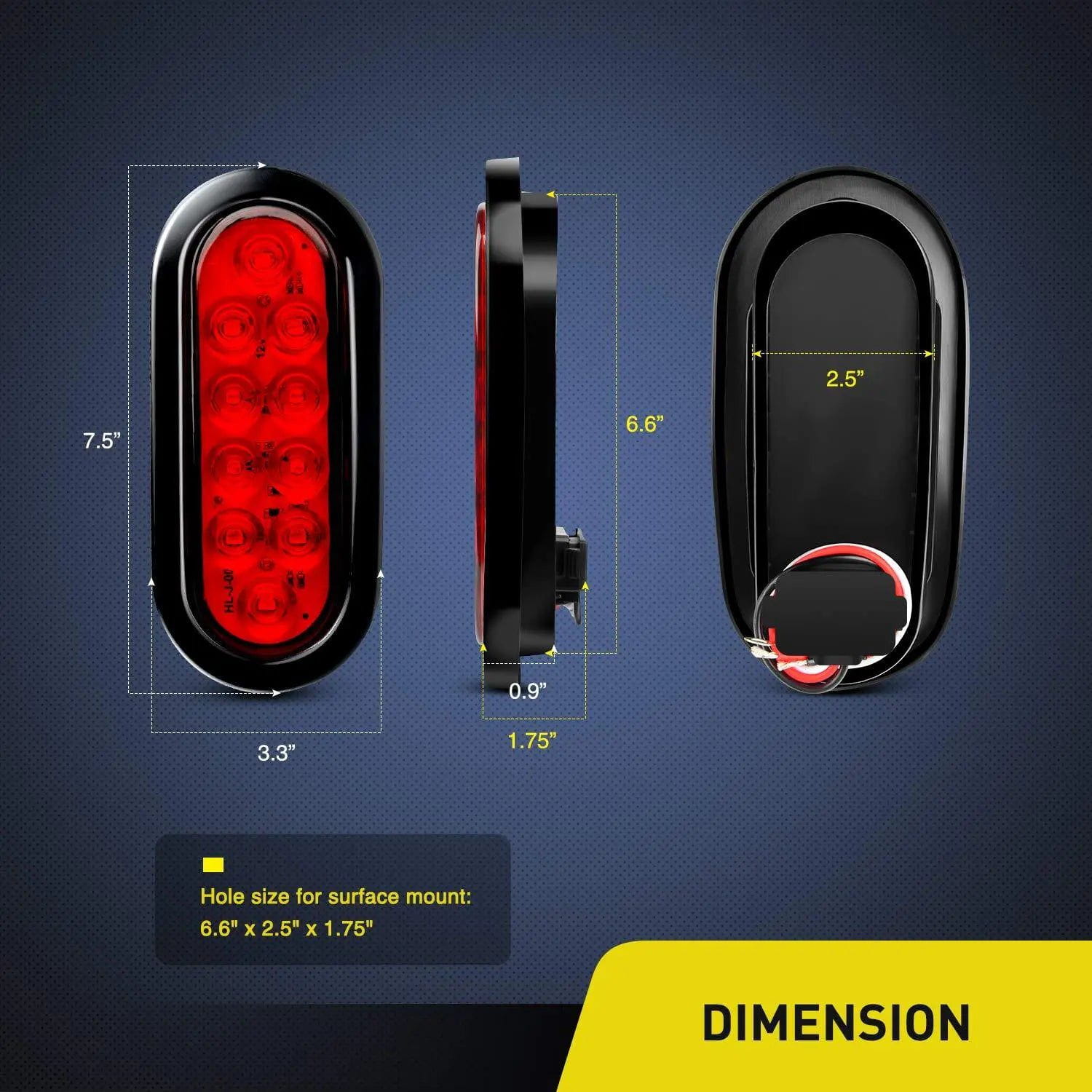 6 Inch Oval Red LED Trailer Tail Lights - Waterproof Brake Lights for Trucks, Trailers, RVs - DOT Approved (Pair) - Perfect for Night Driving & Enhanced Road Safety
