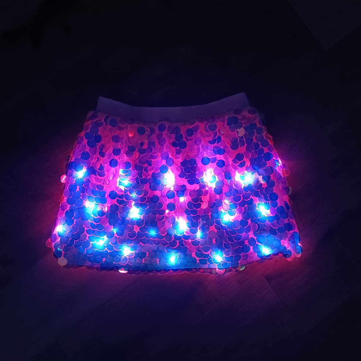 Sparkly LED Light Up Skirt with Sequin - USB Rechargeable Rave Costume for Women - Perfect for Halloween Parties, Music Festivals & Nightclub Outfits