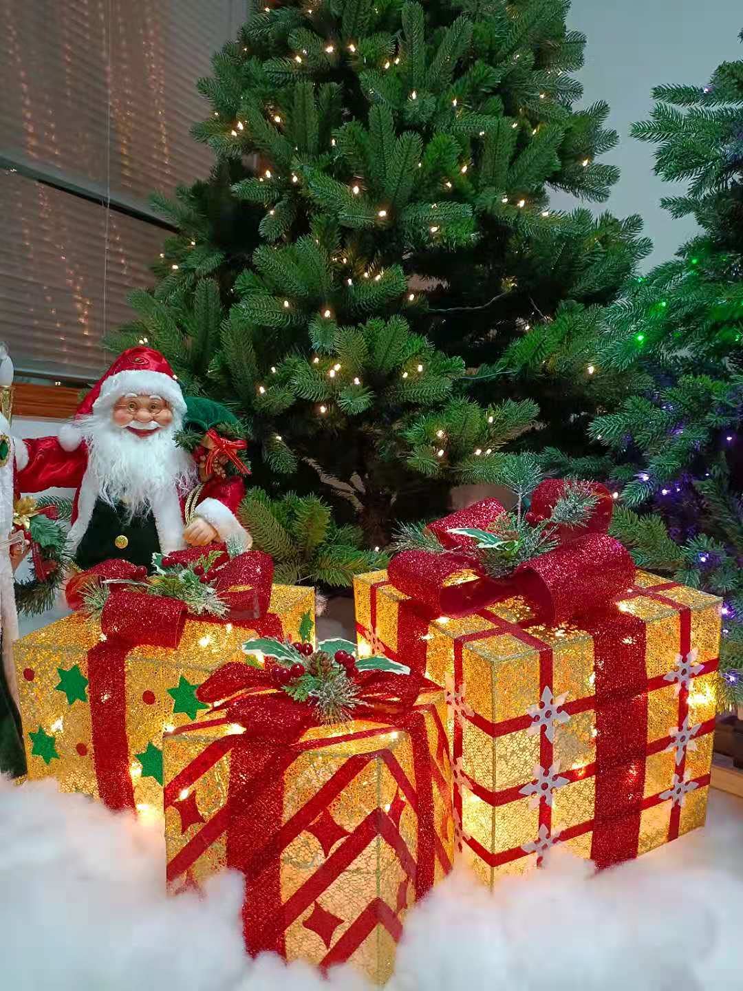 3-Piece Glittering Gift Box Set with LED Lights - Outdoor Christmas Decorations for Porch, Yard, and Holiday Party Decor