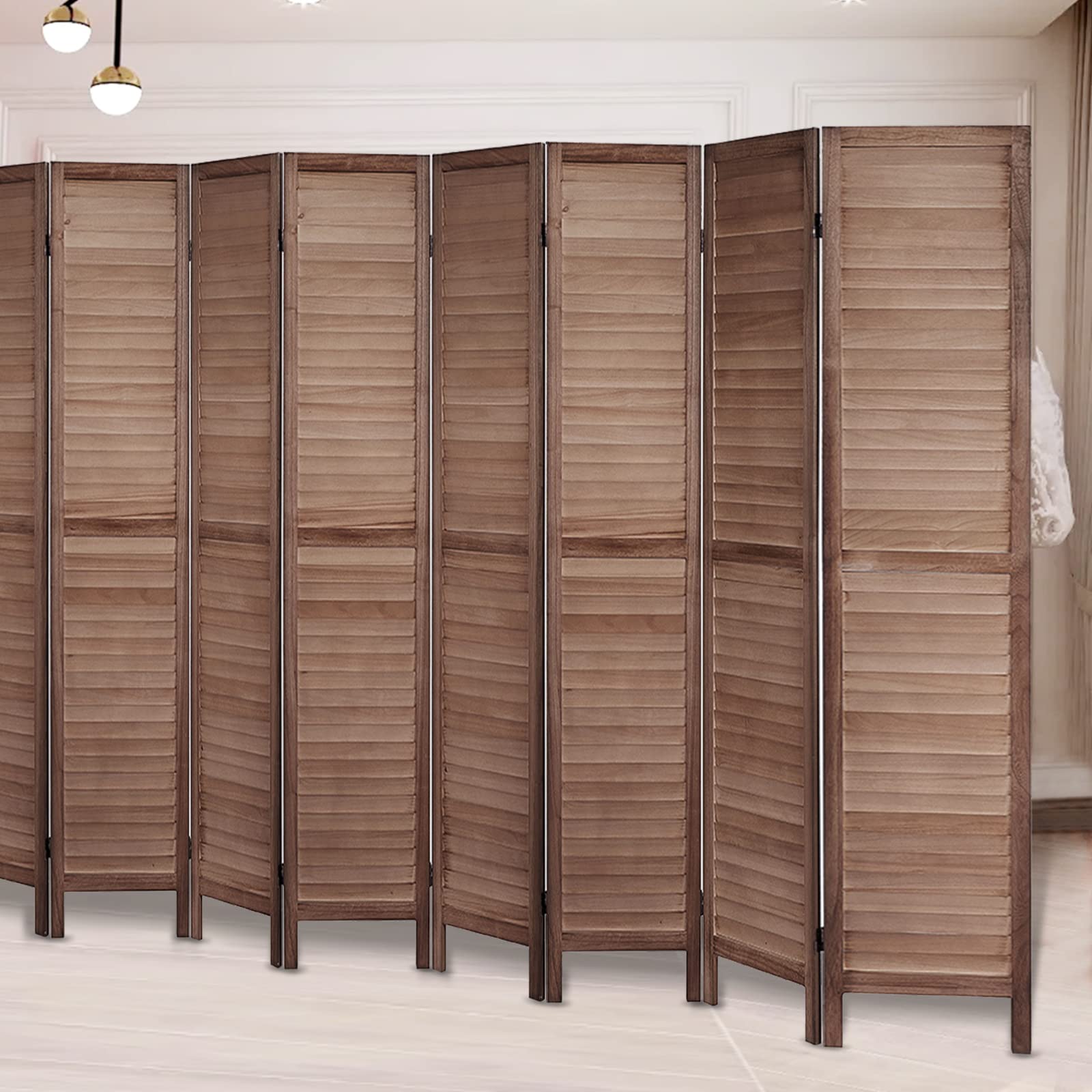 5.6 FT Tall Wood Room Divider - 8 Panel Folding Privacy Screen with 16