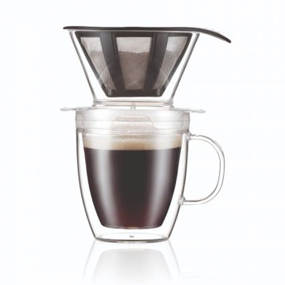Bodum Pour Over Coffee Maker Set with Glass Mug - 12 oz Dripper for Fresh Brewed Coffee - Perfect for Home, Office & Camping Use