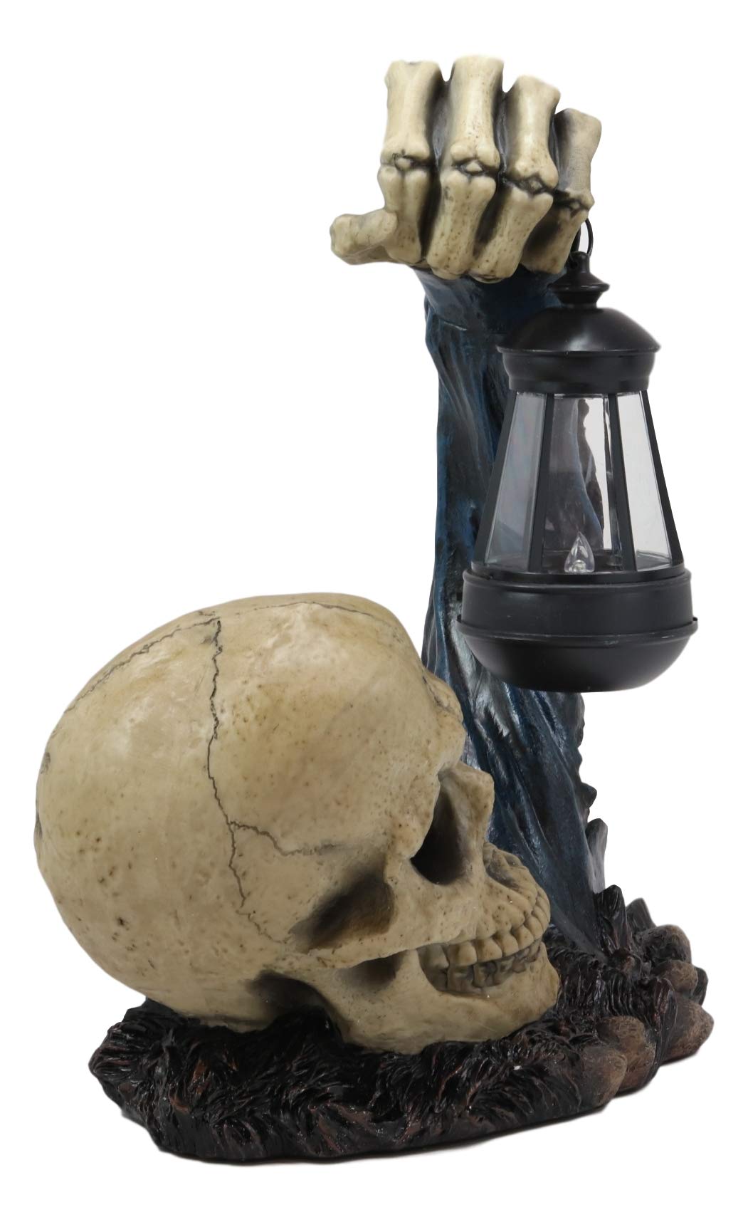 Ebros Solar Powered LED Skeleton Rising from Grave Statue - Deathly Hallows Inspired Halloween Patio Decor with Lantern Light - Perfect for Garden Path, Graveyard Displays & Spooky Outdoor Decorations