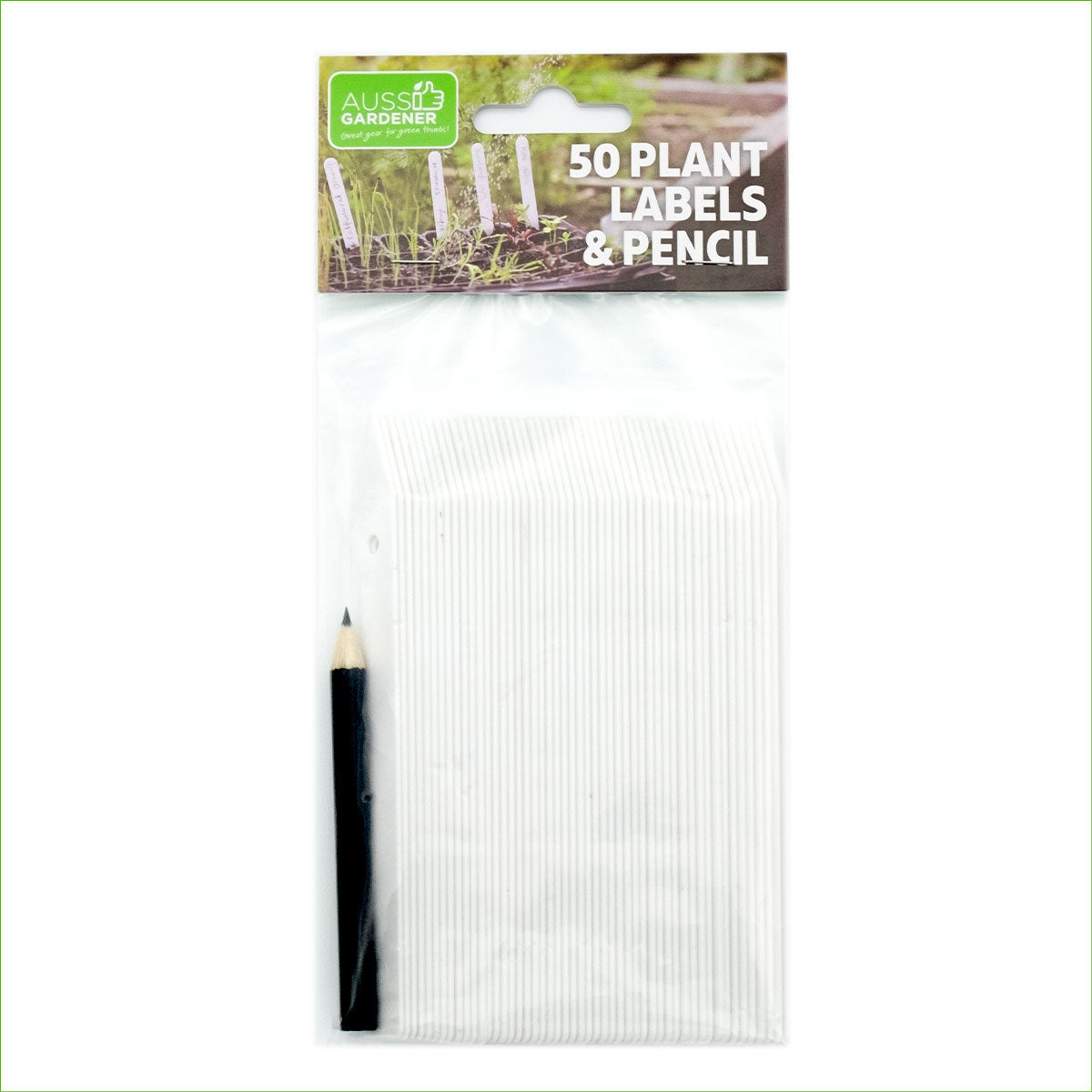 50pcs Aussie Gardener Plastic Plant Labels with Pencil - Durable Garden Markers for Seedlings, Herbs & Vegetables - Perfect for Home Gardening & Greenhouse Use