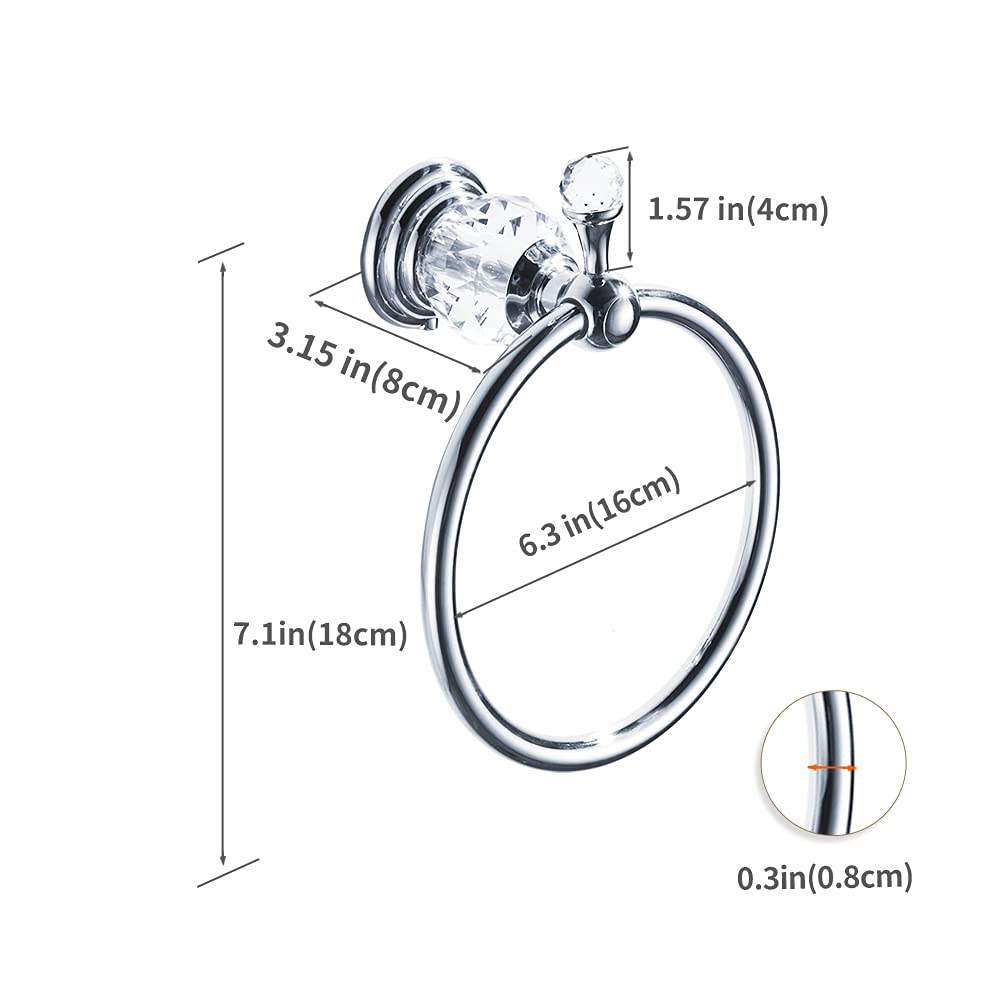 WOLIBEER Chrome Towel Ring - Crystal Hand Towel Holder & Polished Bath Towel Bar - Bling Bathroom Accessories Wall Mounted - Perfect for Bathroom, Kitchen, and Spa Decor