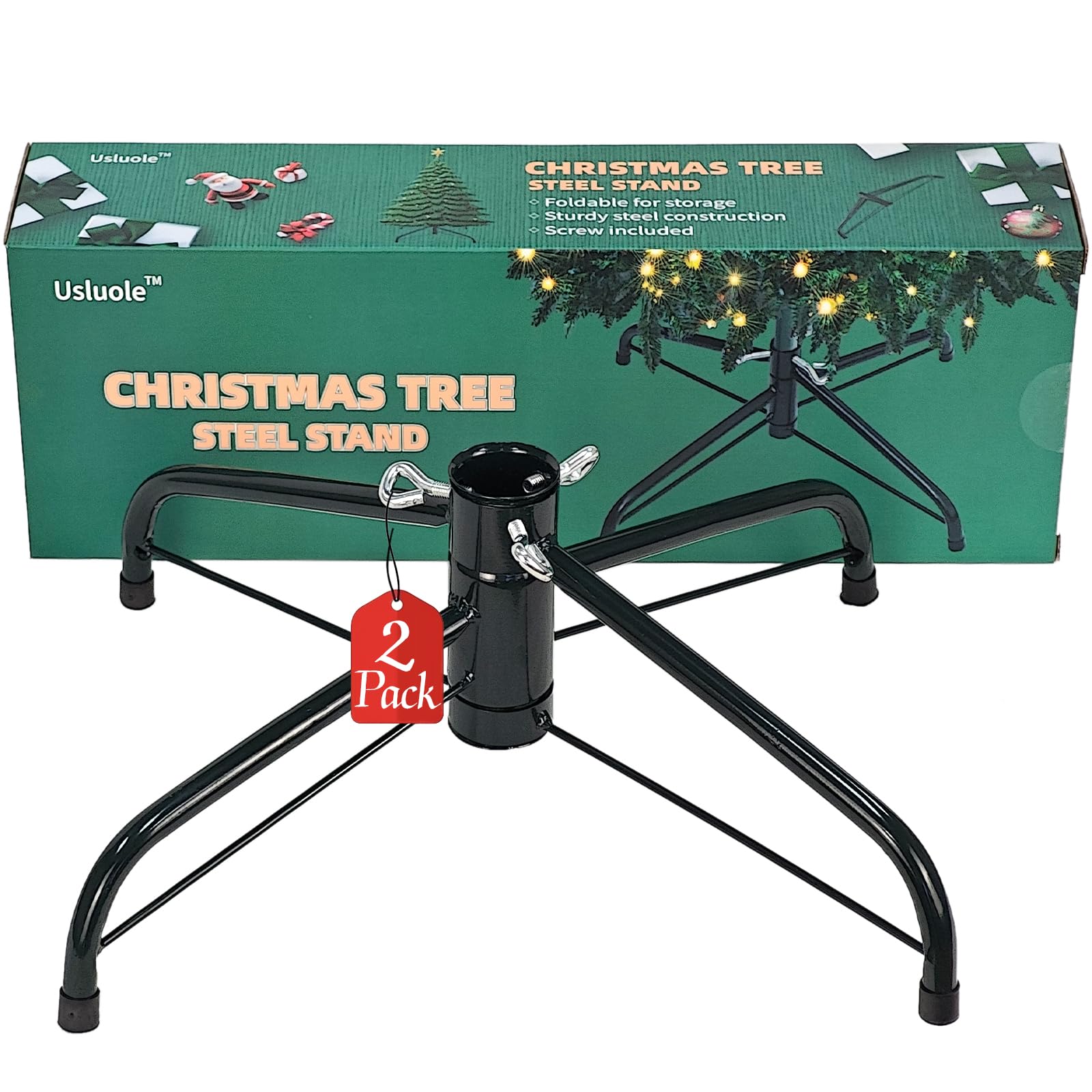 2 Pack Christmas Tree Stand - Heavy Duty Metal Base Holder for 4-8 Ft Artificial Xmas Trees (16 Inch, Green) | Folding Design & Sturdy Support | Perfect for Home, Office & Holiday Decorations