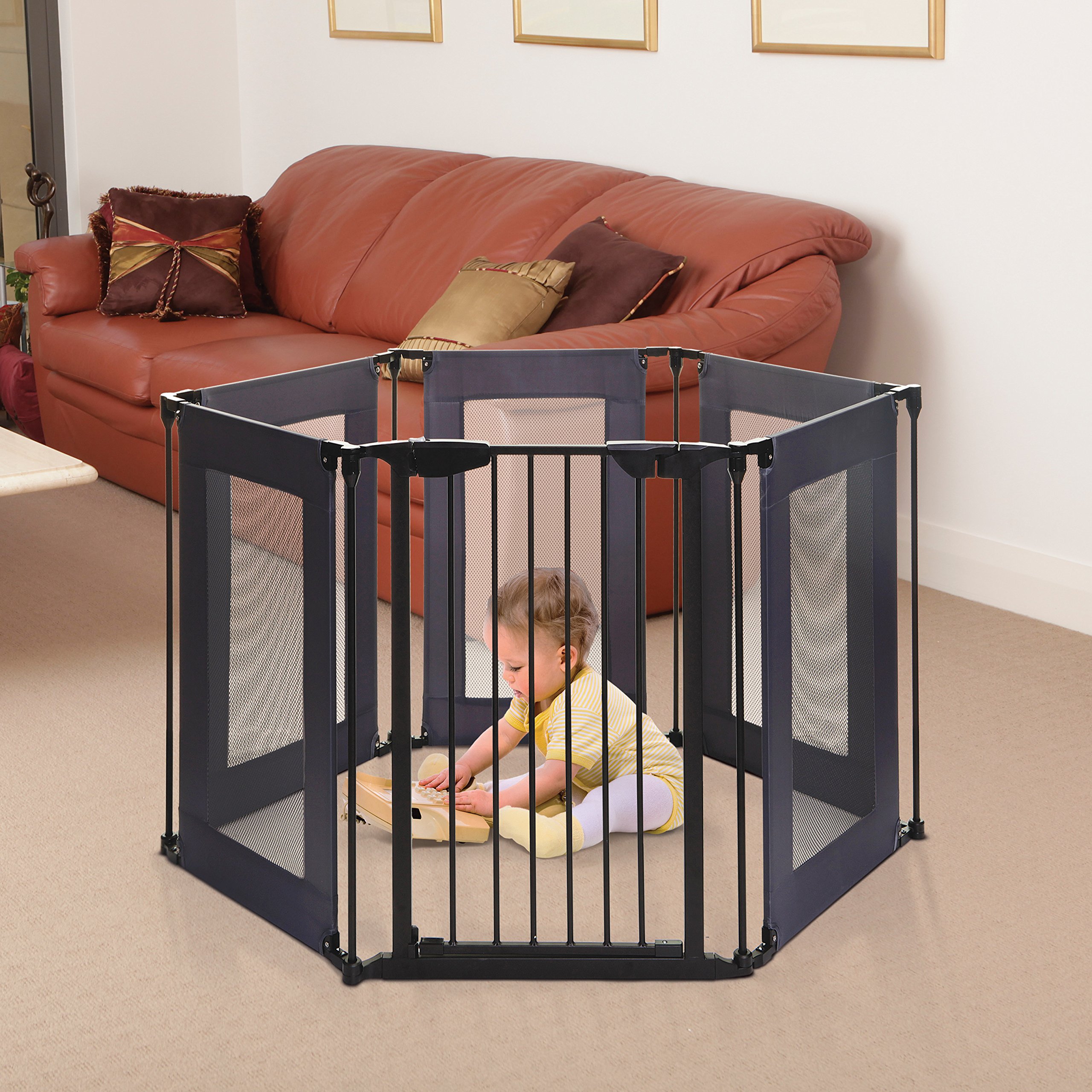 Dreambaby Brooklyn Converta 3-in-1 Baby Playpen - 6 Panel Foldable Play Yard & Safety Gate for Toddlers | Portable Play Area for Indoor & Outdoor Use | Perfect for Home, Nursery, or Travel (Black)