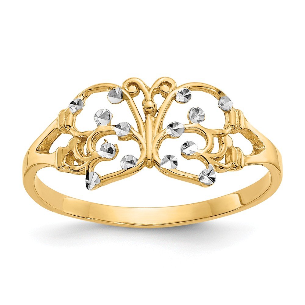14K Yellow & White Gold Two-Tone Diamond-Cut Butterfly Fashion Ring (1-9mm) - Elegant Jewelry for Women, Perfect for Parties, Weddings & Daily Wear