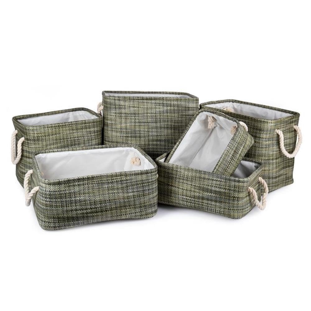 Truu Design Green Rectangular Paper Straw Fabric Storage Baskets - Perfect for Home Organization, Closet Storage & Nursery Decor