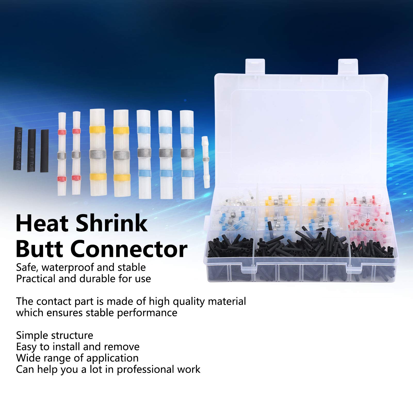 600pcs Waterproof Heat Shrink Solder Seal Wire Connectors - Polyethylene Electrical Butt Connectors for Automotive, Boat & Truck Wiring - Ideal for Marine, RV and Outdoor Electrical Repairs