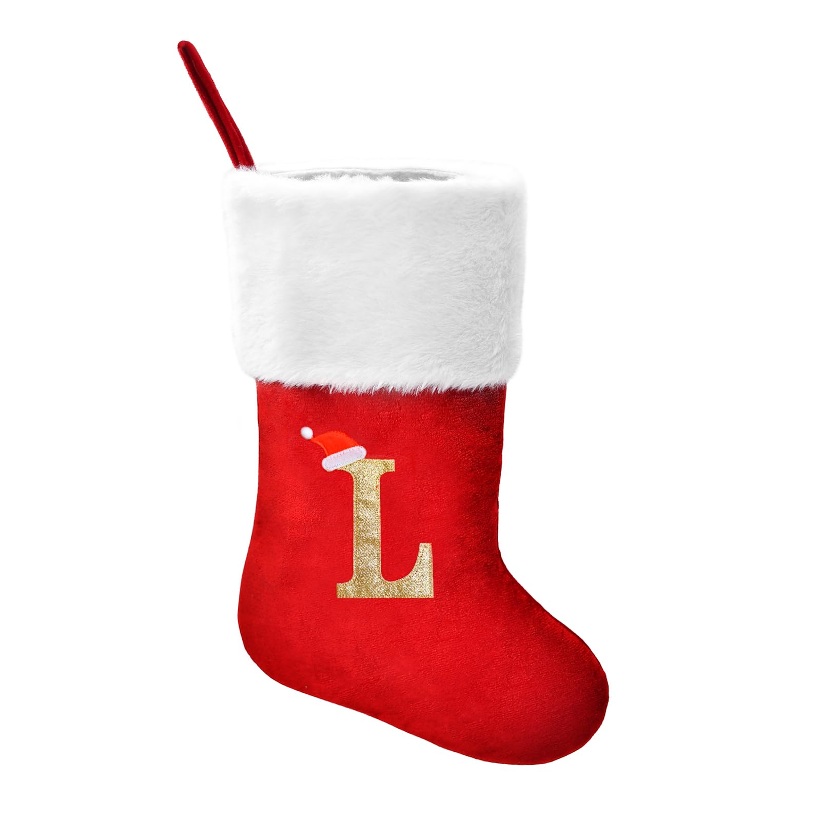 20 Inch Personalized Christmas Stockings with Monogram Letters - Large Red Velvet Stocking with Soft Plush Cuff & Embroidered Gold Initials - Holiday Decor for Fireplace, Xmas Tree, Party & Seasonal Home Decoration (L)