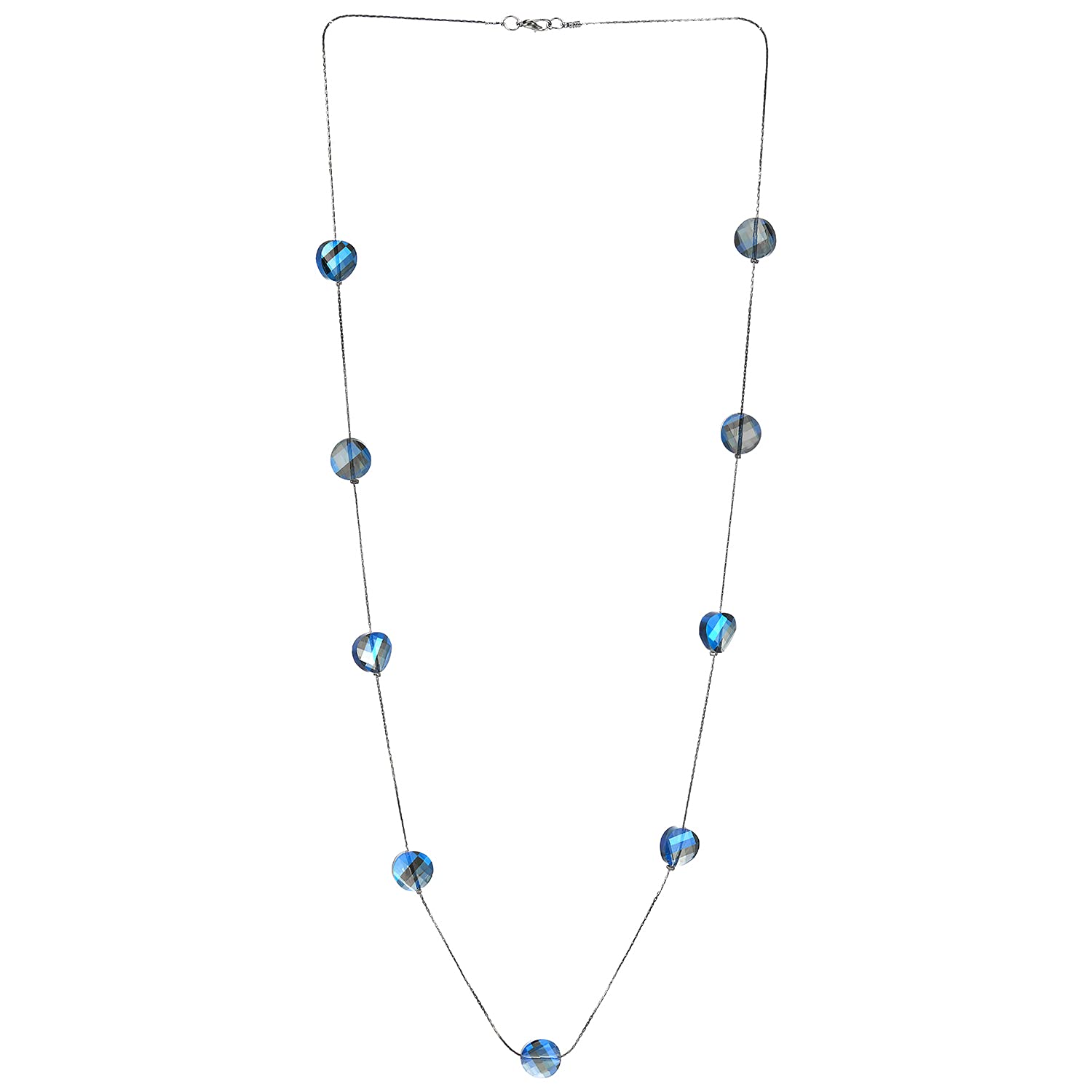 Elegant Long Chain Statement Necklace with Blue Faceted Irregular Crystal Beads - Dainty Pendant for Women - Perfect for Evening Dresses, Parties & Special Occasions