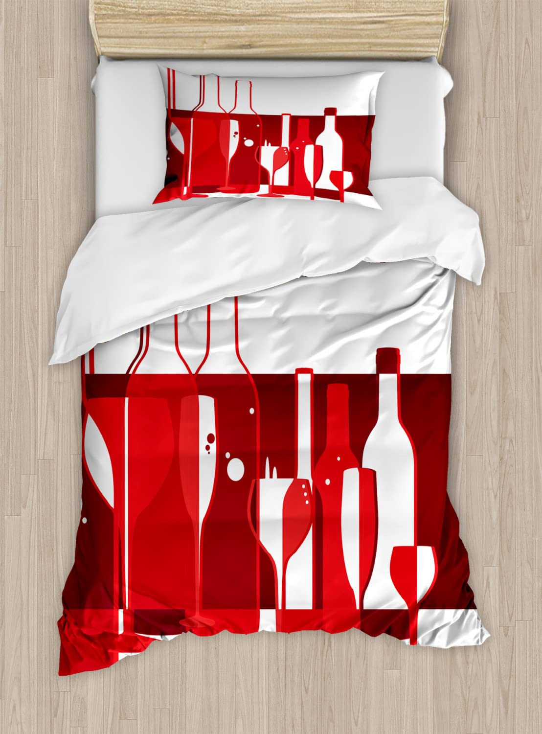 Ambesonne Modern Wine Themed Duvet Cover Set - 2 Pack Twin Size with 2 Pillowcases | Abstract Beverage Design in Red Burgundy & White | Perfect for Wine Lovers' Bedrooms, Themed Parties & Gift Giving