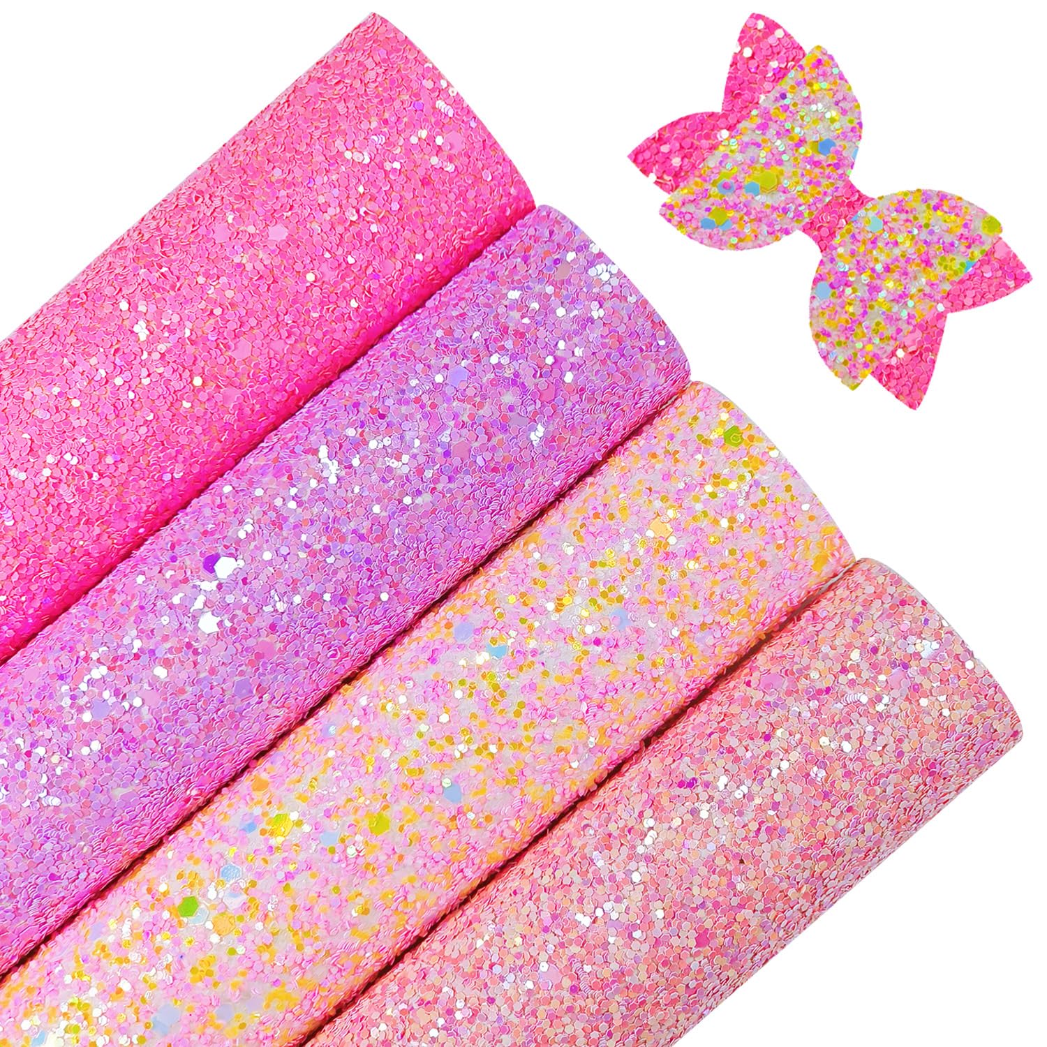 Sparkly Glaze Candy Color Chunky Glitter Faux Leather Fabric Sheets - 8x12 Inch Shiny Solid Color Craft Material for DIY Bows, Hair Accessories & Summer Fashion Projects