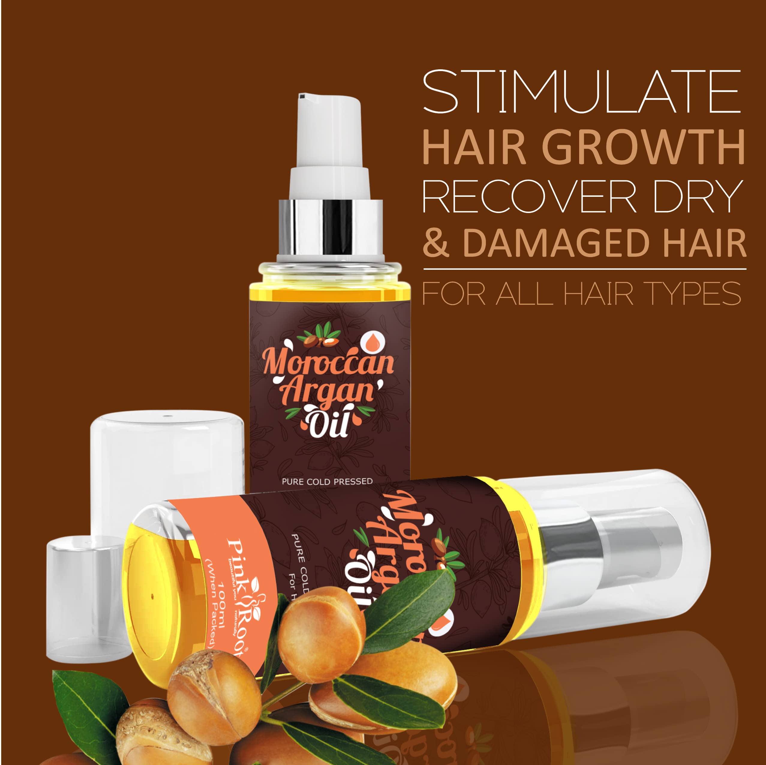 Pure Moroccan Argan Oil for Hair & Skin - 100ml Cold Pressed Organic Treatment - Hydrates, Repairs & Nourishes - Perfect for Dry Hair, Split Ends & Anti-Aging Skincare