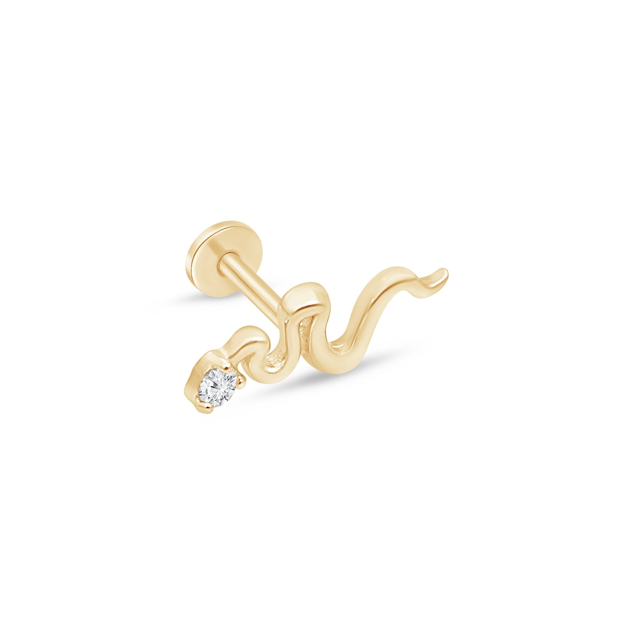 14K Yellow Gold Gemstone Snake Flat Back Stud Earrings - Elegant Jewelry for Women, Perfect for Parties, Weddings & Everyday Wear