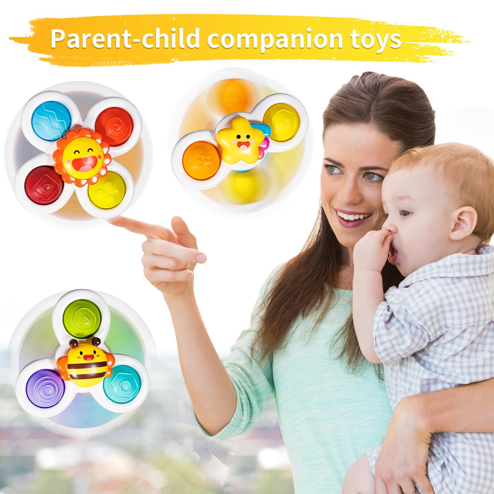 ALASOU 3PCS Pop Suction Cup Spinner Toys for Toddlers 1-3 Years - Sensory Bath Toys, Novelty Spinning Tops for 1 Year Old Boys & Girls - Perfect Baby Shower Gift & 12-18 Month Birthday Present - Fun Learning Toys for Bathtime, Playtime & Early Childhood Development