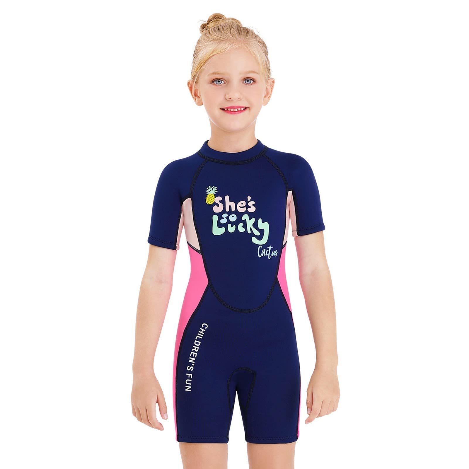 **MengK Girls Short Wetsuit One Piece - Quick Dry Short Sleeve Zipper Surf Suit for Diving, Swimming & Water Sports - Perfect for Beach, Pool & Surfing**