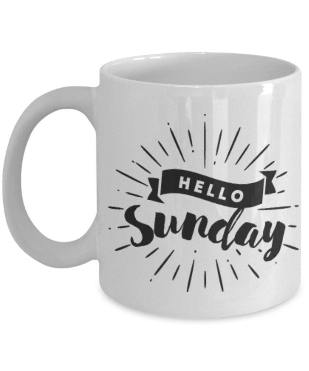 ZAPBEST Hello Sunday Ceramic Coffee Mug - 11oz White Cup for Home & Office